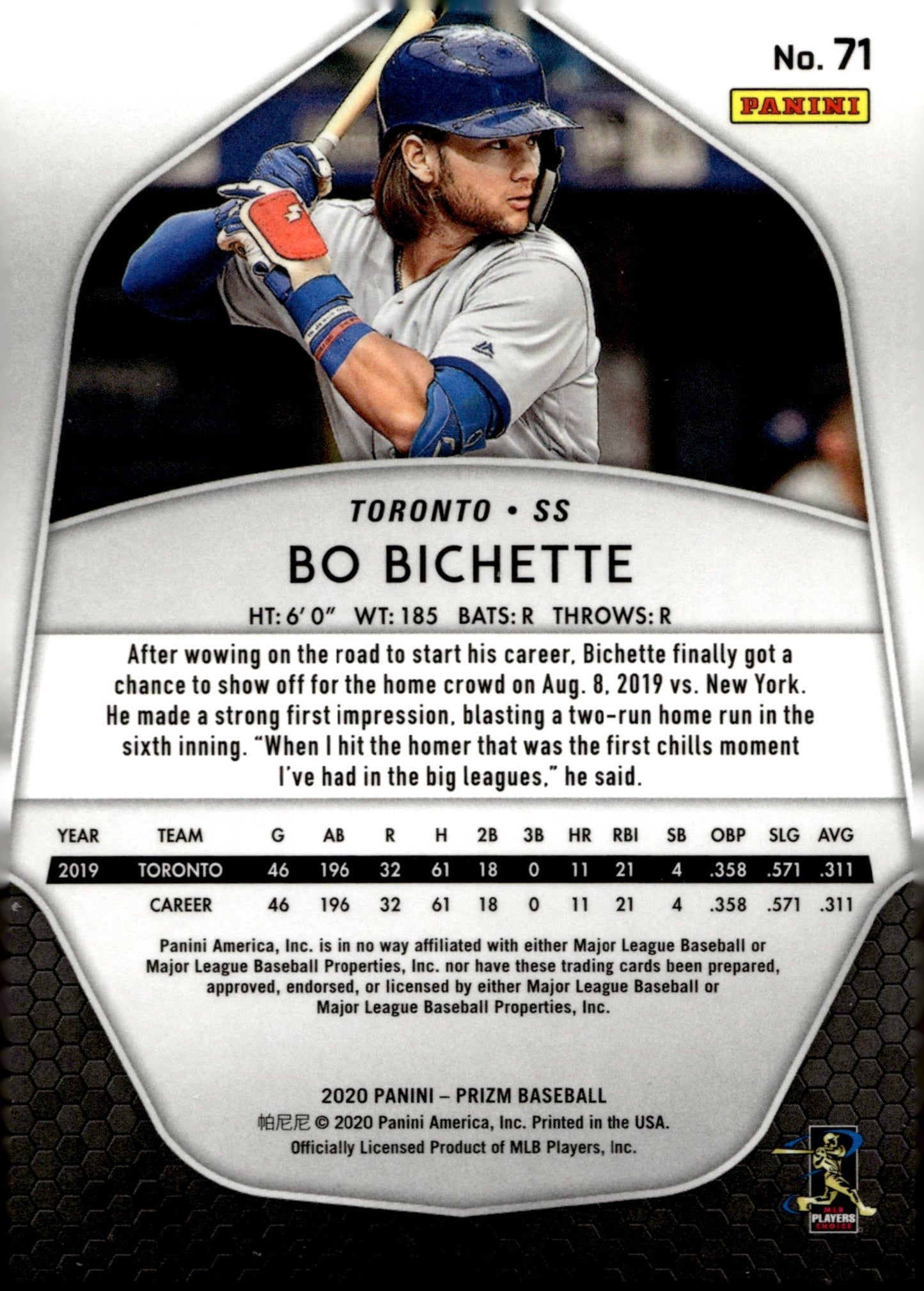Bo Bichette 2020 Panini Prizm RC 71 2 - Collector Store LLC