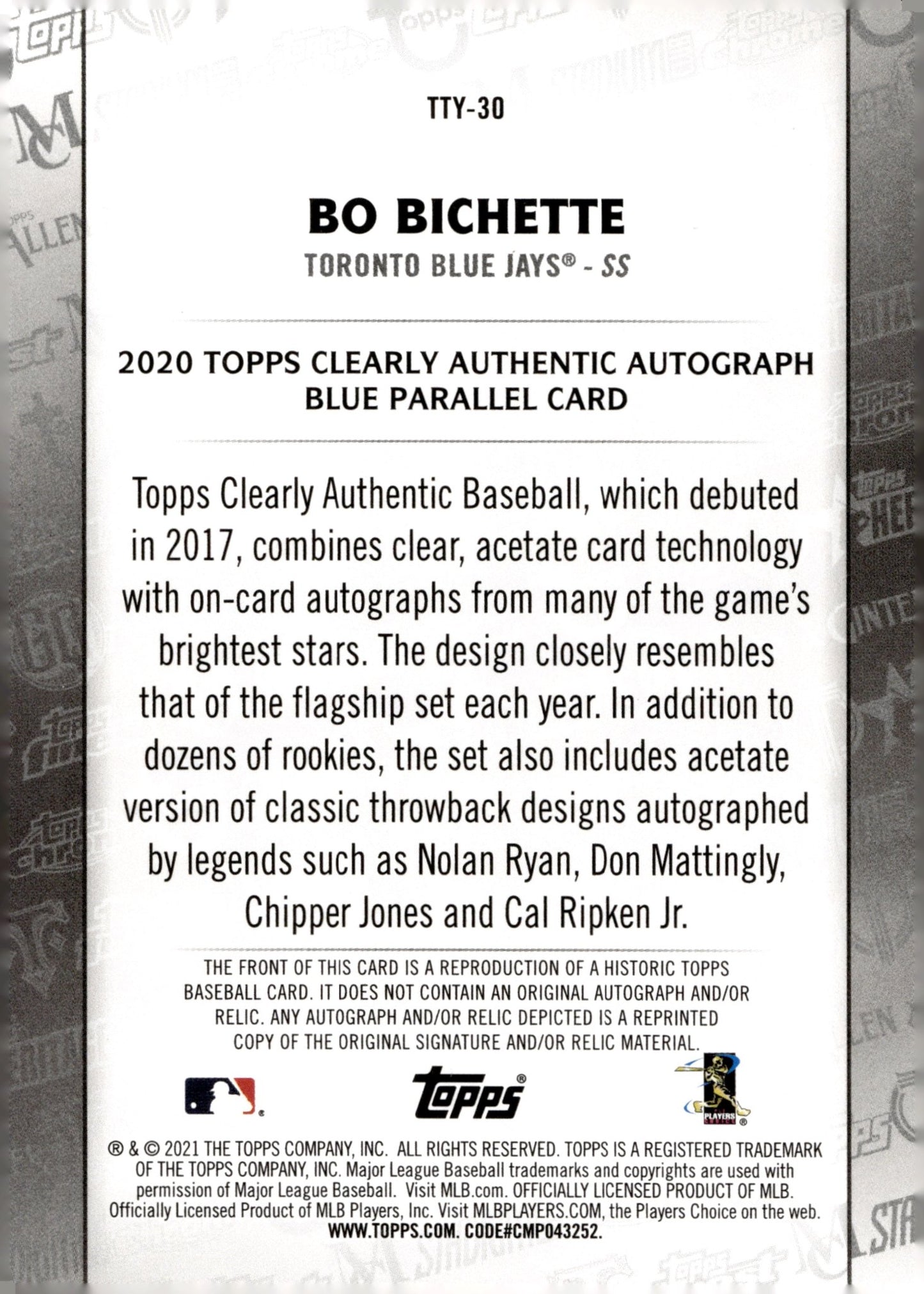 Bo Bichette 2021 Topps Through the Years #TTY - 30 - Collector Store LLC