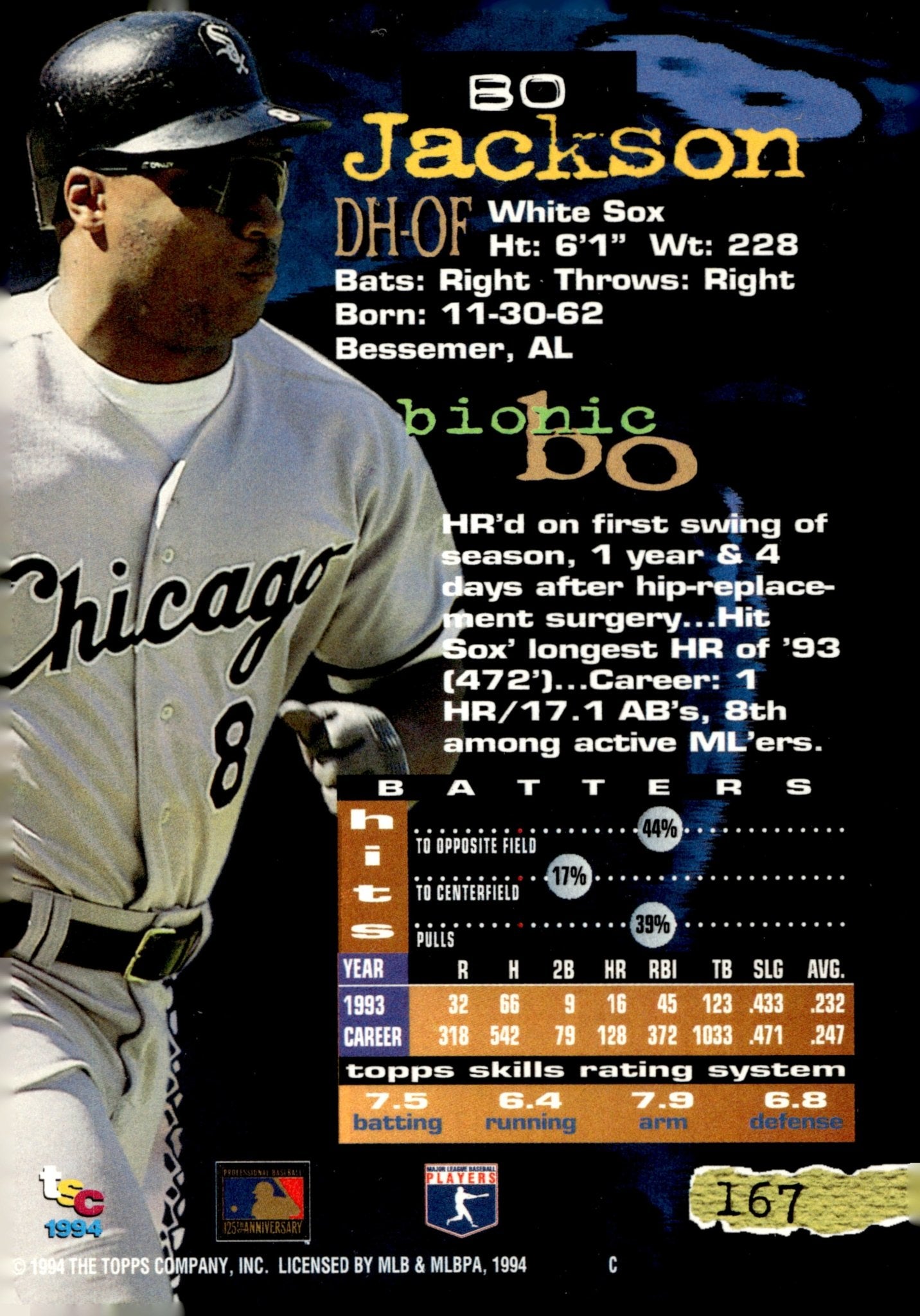 Bo Jackson 1994 Topps Stadium Club 167 - Collector Store LLC