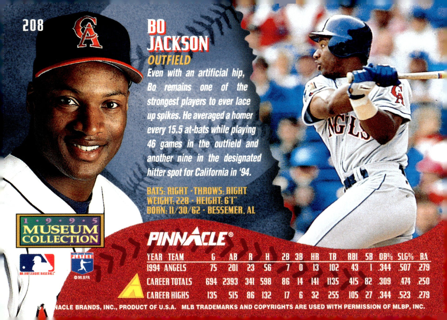 Bo Jackson 1995 Pinnacle Museum Collection US Navy #208 - Collector Store LLC