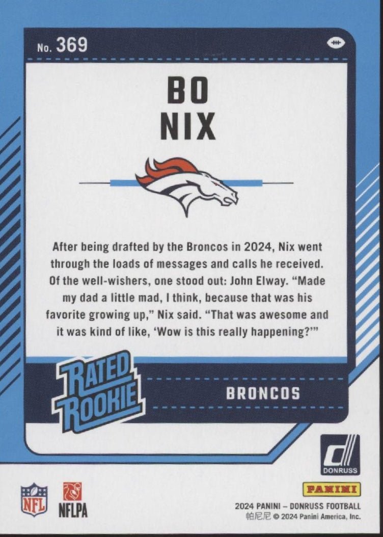 Bo Nix 2024 Panini Donruss Rated Rookie RC #369 #3 - Collector Store LLC
