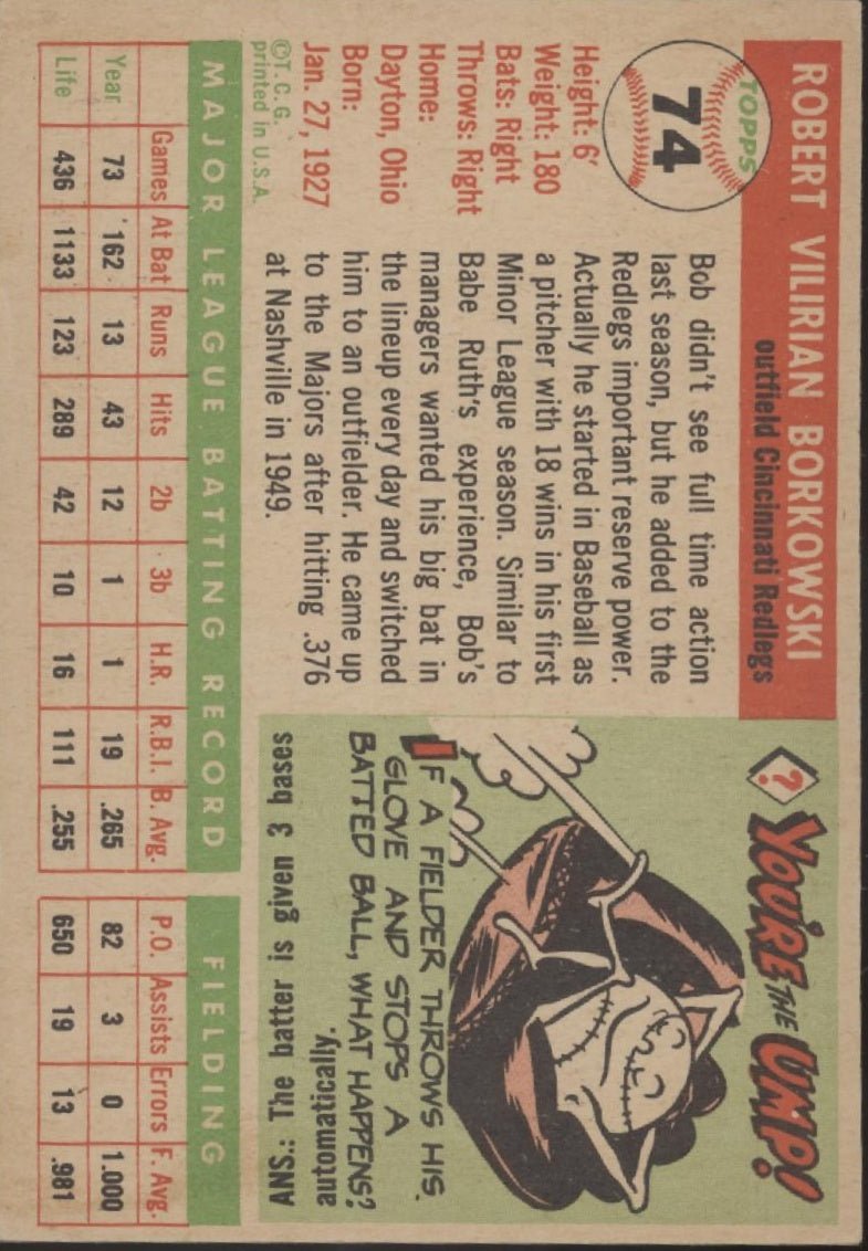Bob Borkowski 1955 Topps #74 Cincinnati Redlegs VG - Collector Store LLC