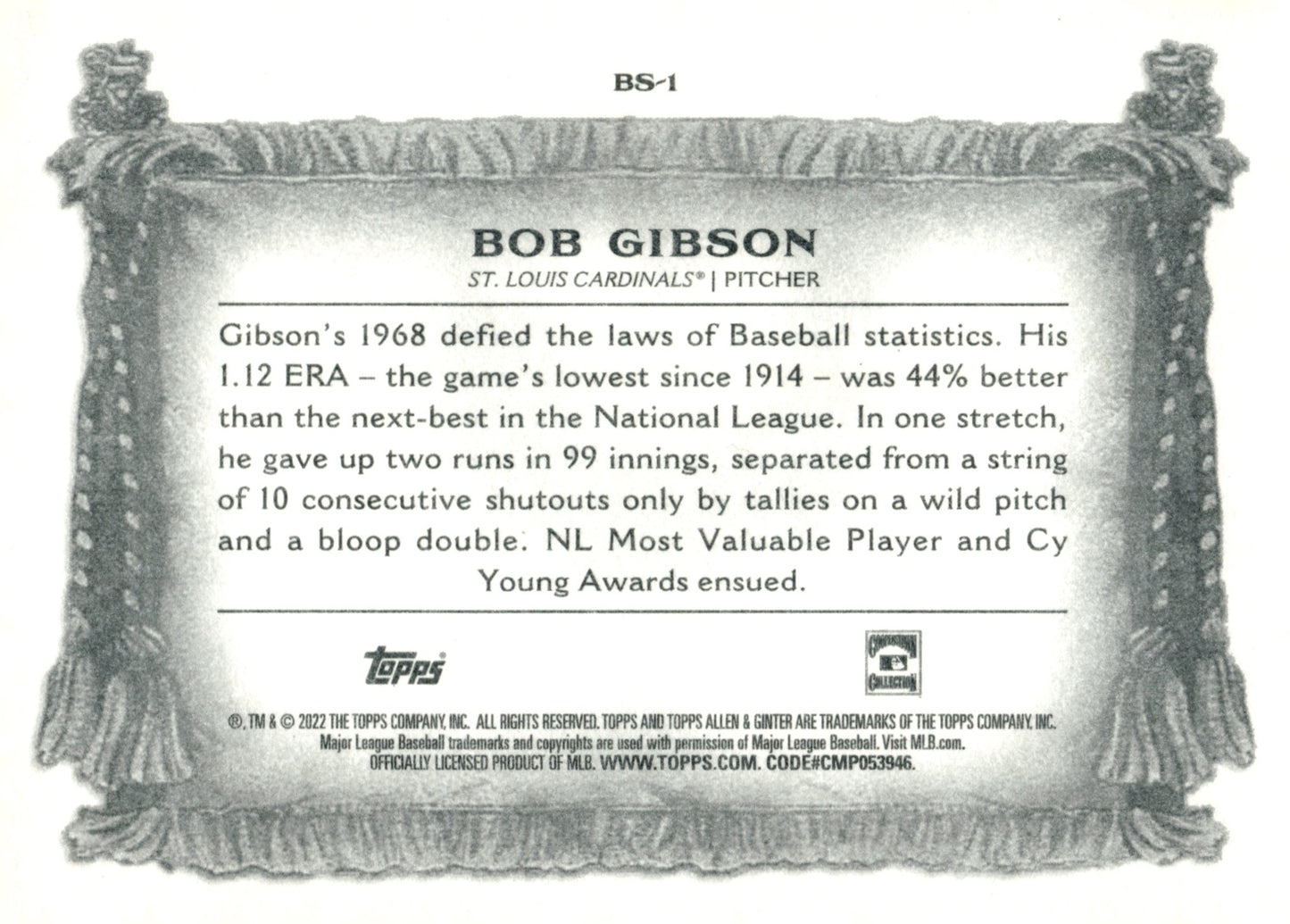 Bob Gibson 2022 Topps Allen & Ginter Banner Season BS - 1 - Collector Store LLC