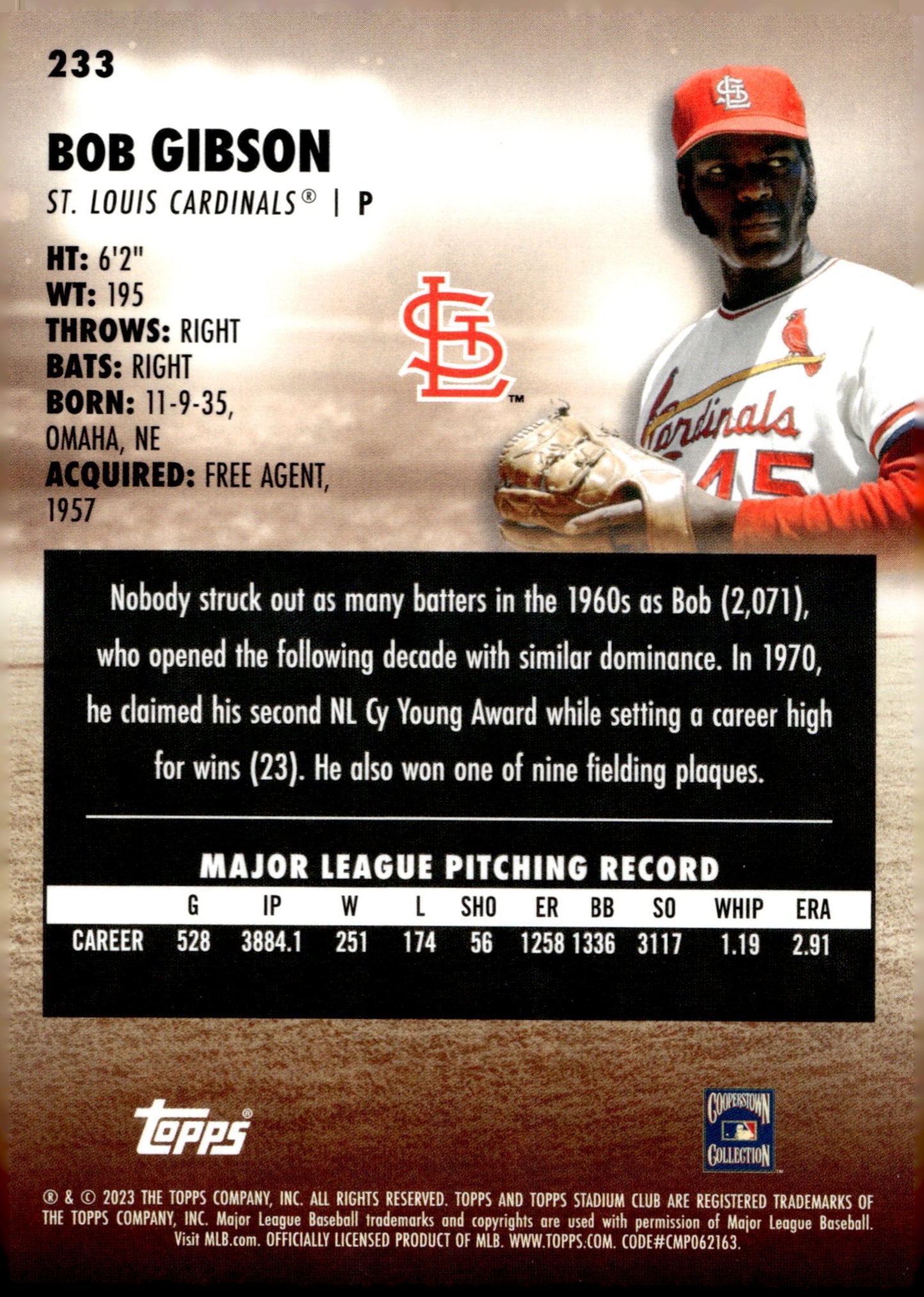 Bob Gibson 2023 Topps Stadium Club 233 - Collector Store LLC