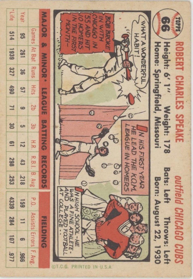 Bob Speake 1956 Topps RC #66 Chicago Cubs EX - Collector Store LLC