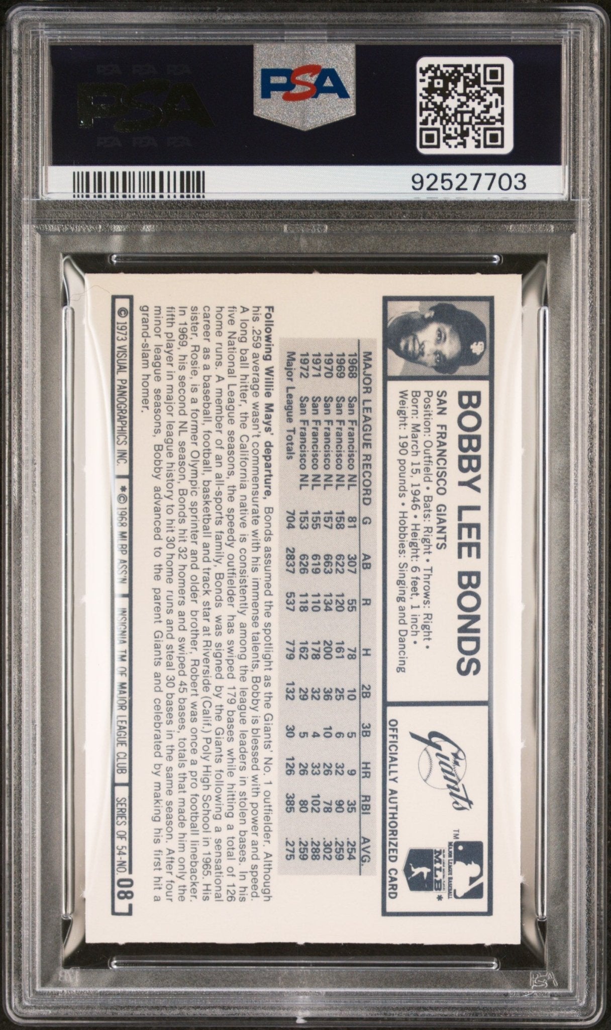 Bobby Bonds 1973 Kellogg's #8 PSA 9 - Collector Store LLC