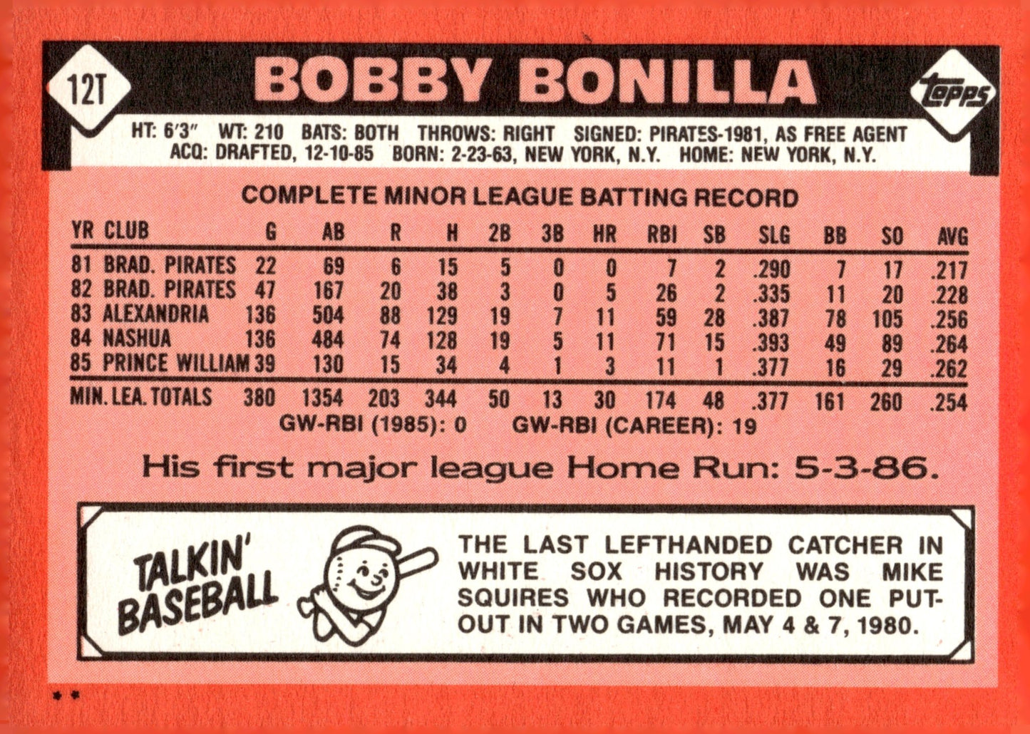 Bobby Bonilla 1986 Topps Traded RC #12T - Collector Store LLC