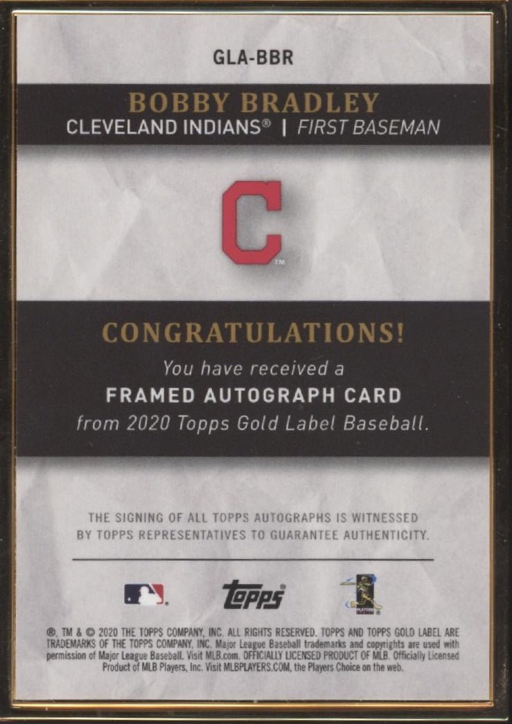 Bobby Bradley 2020 Topps Gold Label Framed RC Auto #GLA - BBR - Collector Store LLC