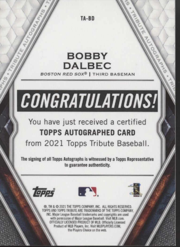 Bobby Dalbec 2021 Topps Tribute Green RC Auto 93/99 TA - BD - Collector Store LLC