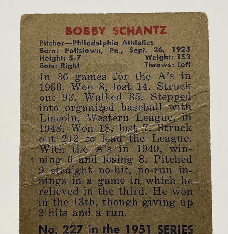 Bobby Schantz 1951 Bowman #227 Philadelphia Athletics GD #1 - Collector Store LLC