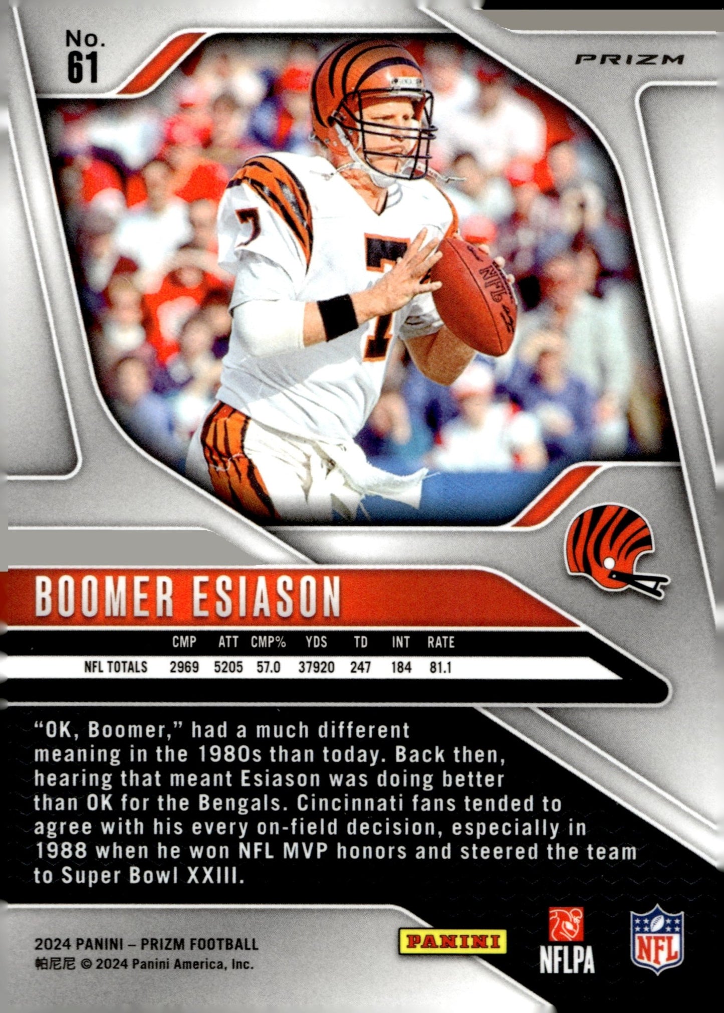 Boomer Esiason 2024 Panini Prizm Orange Lazer Prizm #61 - Collector Store LLC