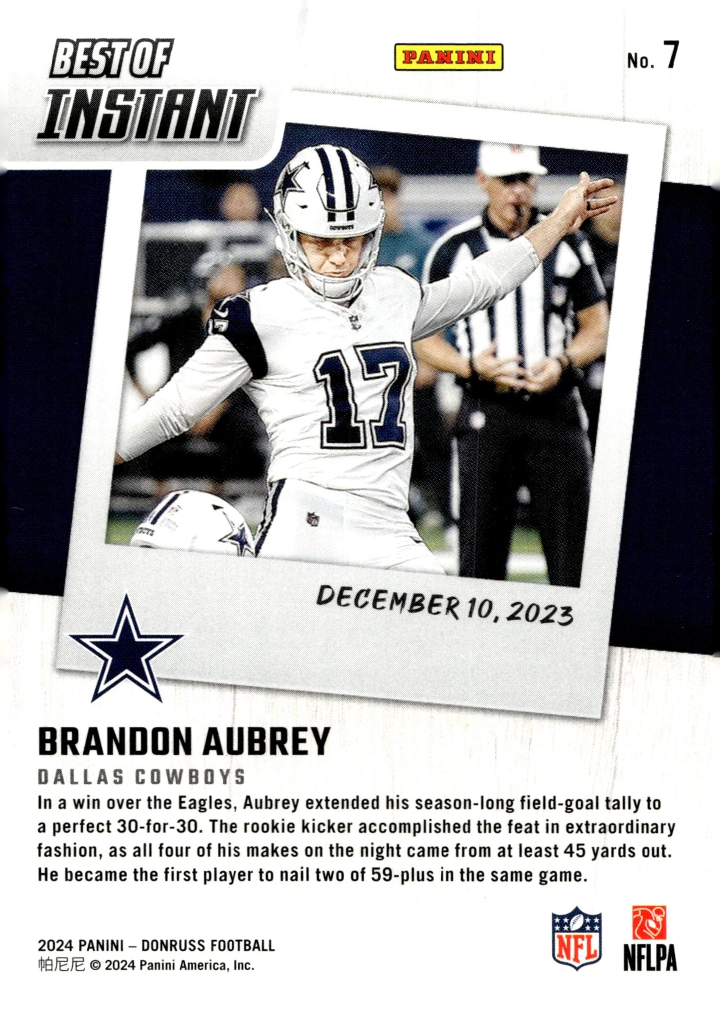 Brandon Aubrey 2024 Panini Donruss Best of #7 - Collector Store LLC