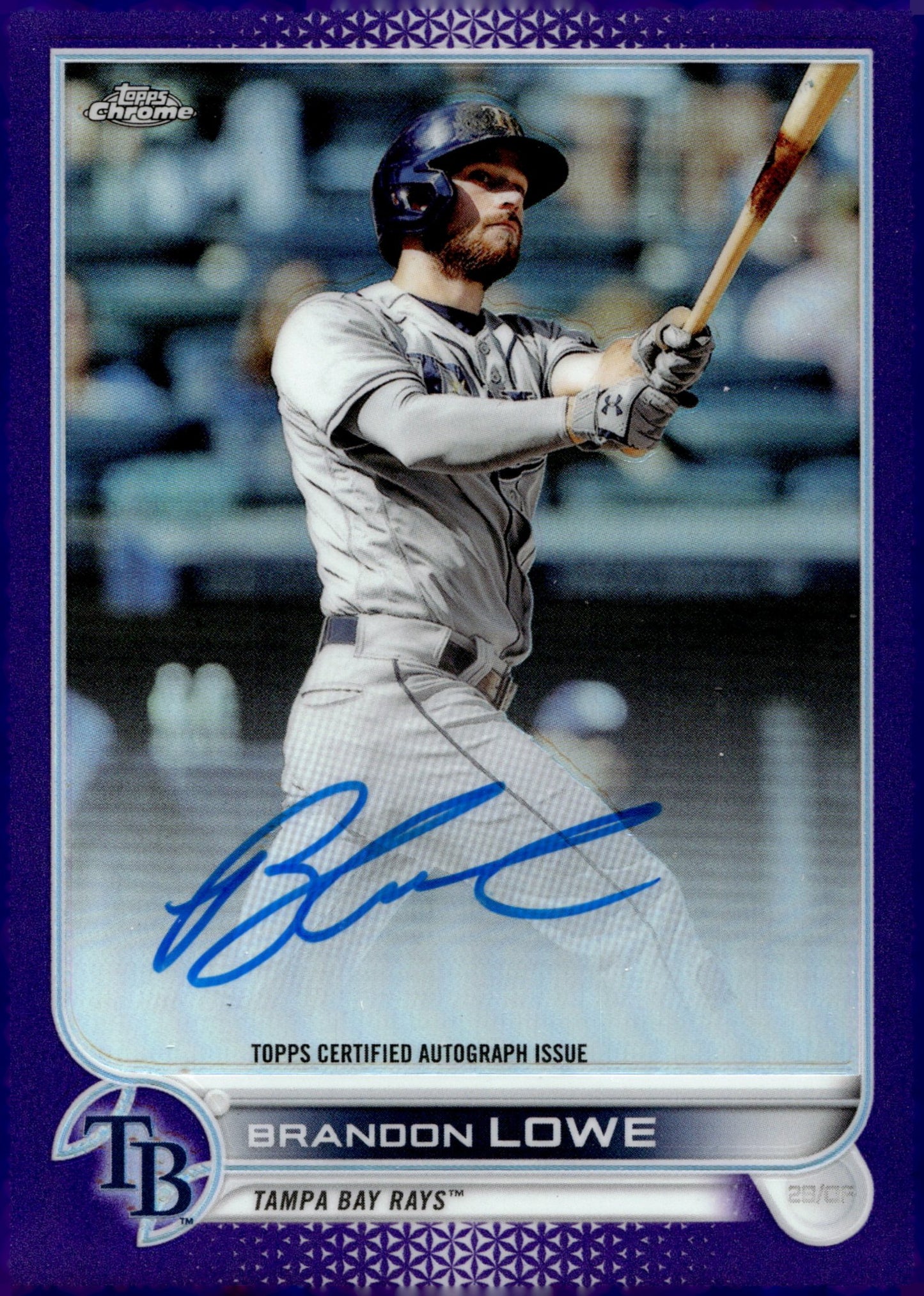 Brandon Lowe 2022 Topps Chrome Purple Refractor Auto 091/250 #CVA - BL - Collector Store LLC