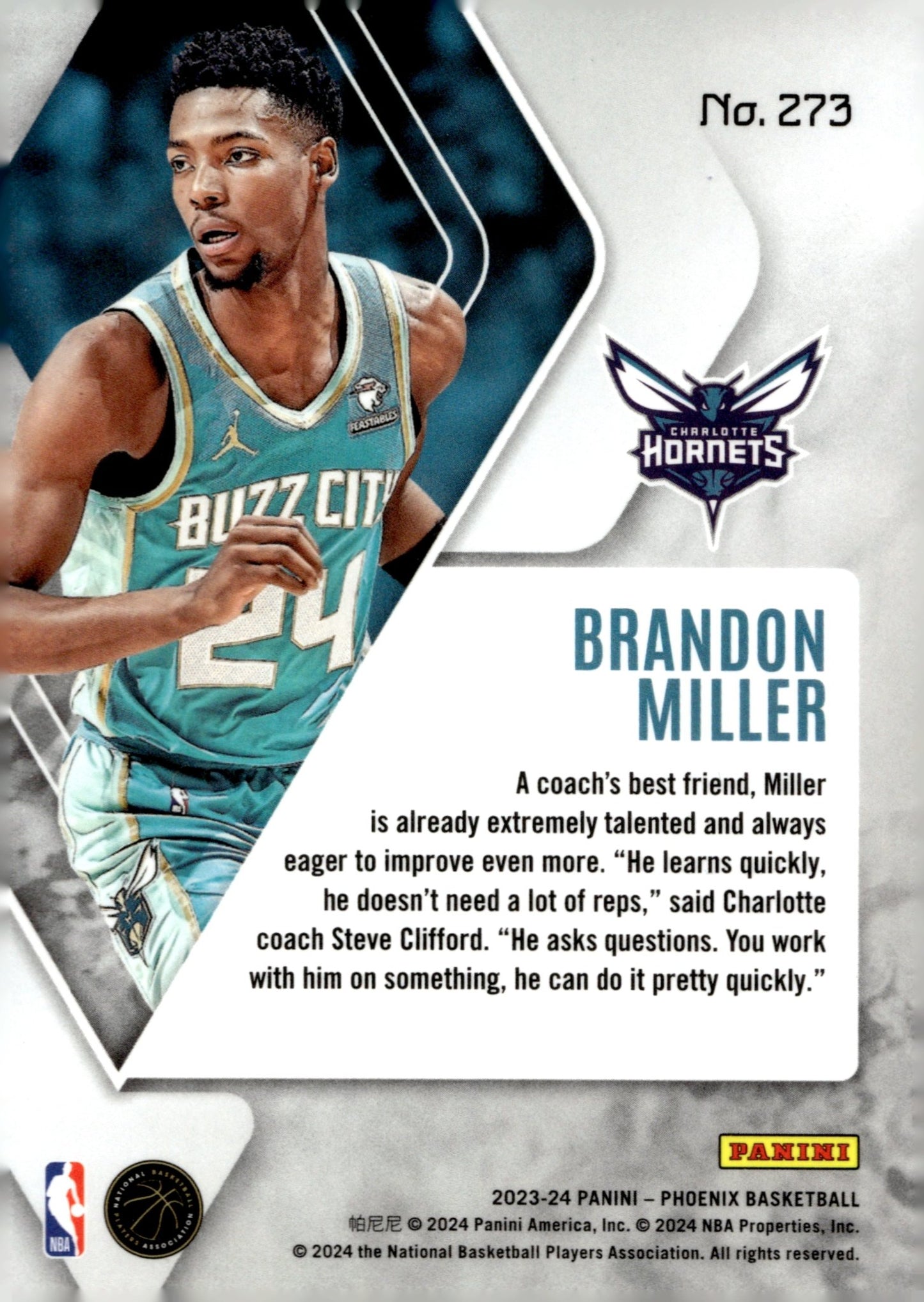 Brandon Miller 2023 - 24 Panini Phoenix Ice Prizm RC #273 - Collector Store LLC