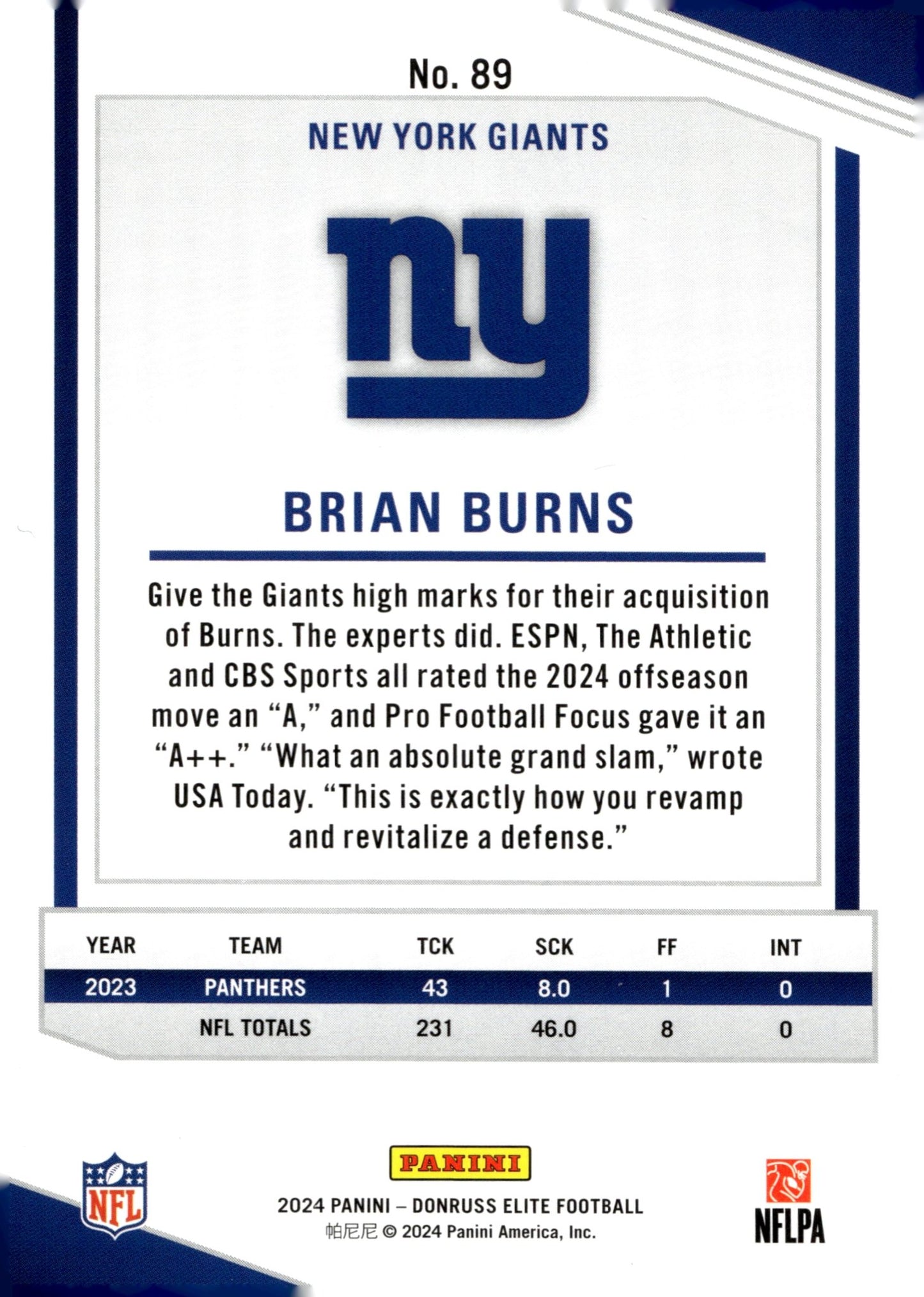 Brian Burns 2024 Panini Donruss Elite Orange 085/399 #89 - Collector Store LLC