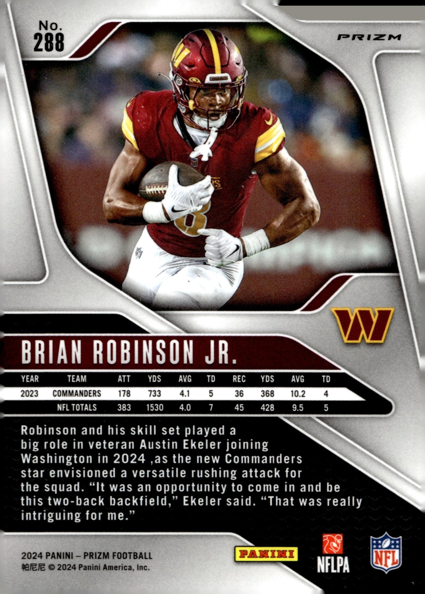 Brian Robinson Jr. 2024 Panini Prizm Silver Prizm #288 - Collector Store LLC