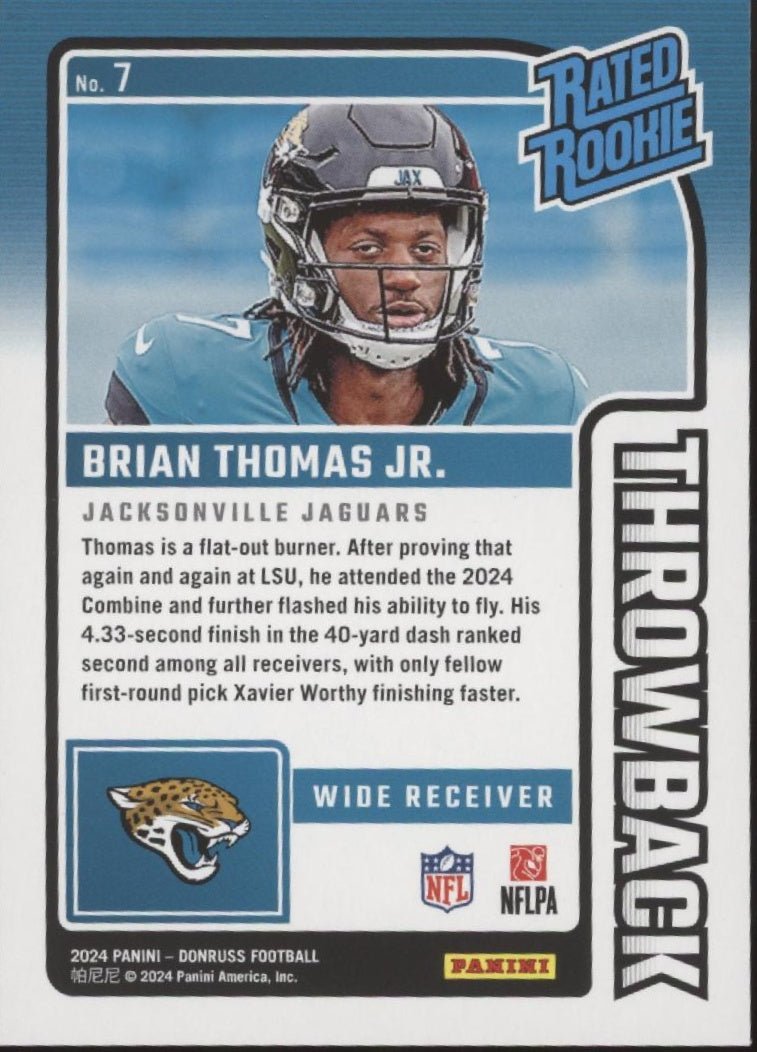 Brian Thomas Jr. 2024 Panini Donruss Rated Rookie Throwback RC #7 - Collector Store LLC