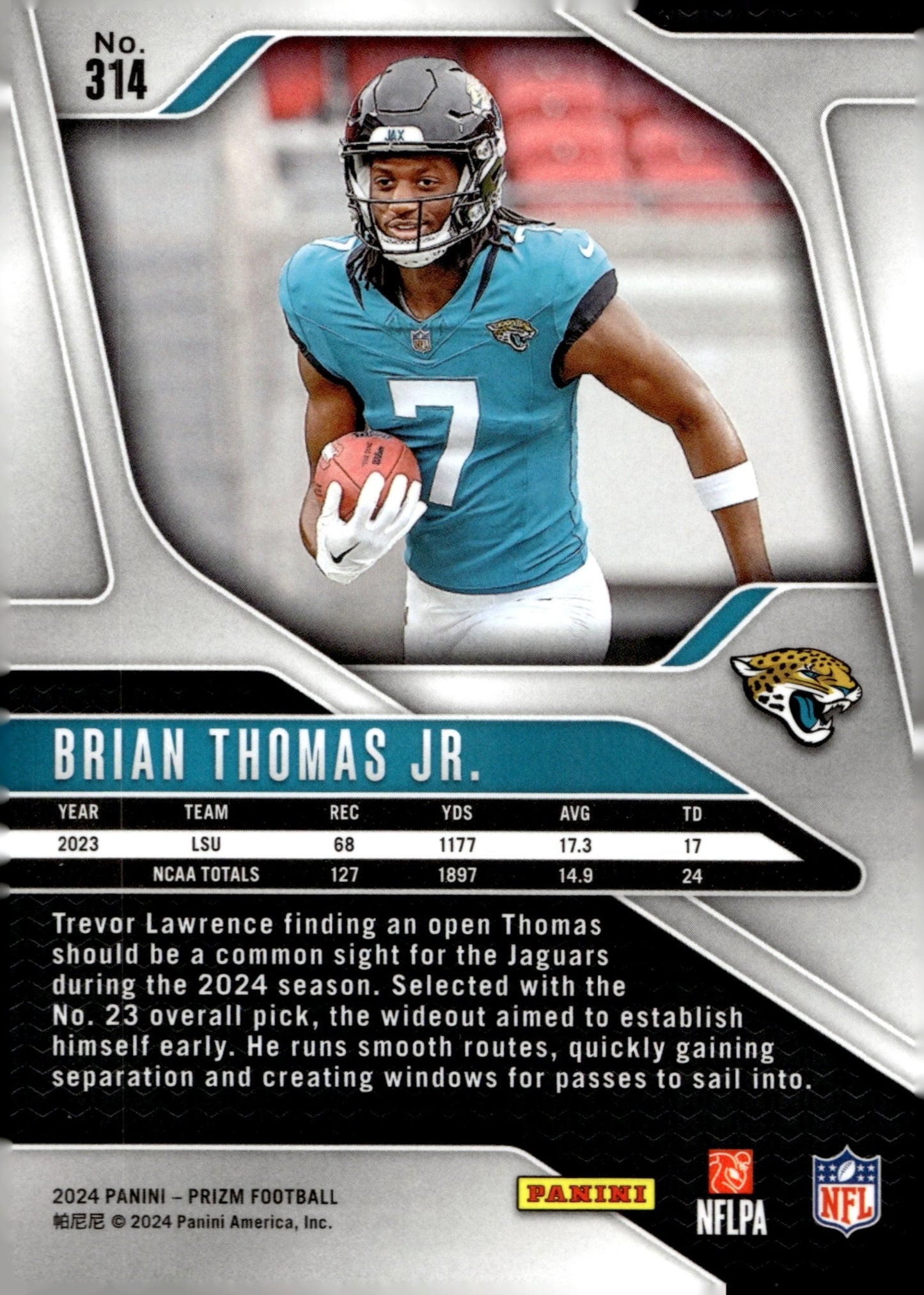 Brian Thomas Jr. 2024 Panini Prizm RC #314 #2 - Collector Store LLC