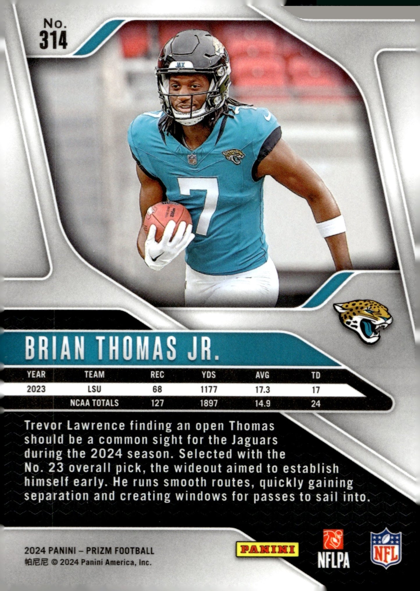 Brian Thomas Jr. 2024 Panini Prizm RC #314 #3 - Collector Store LLC