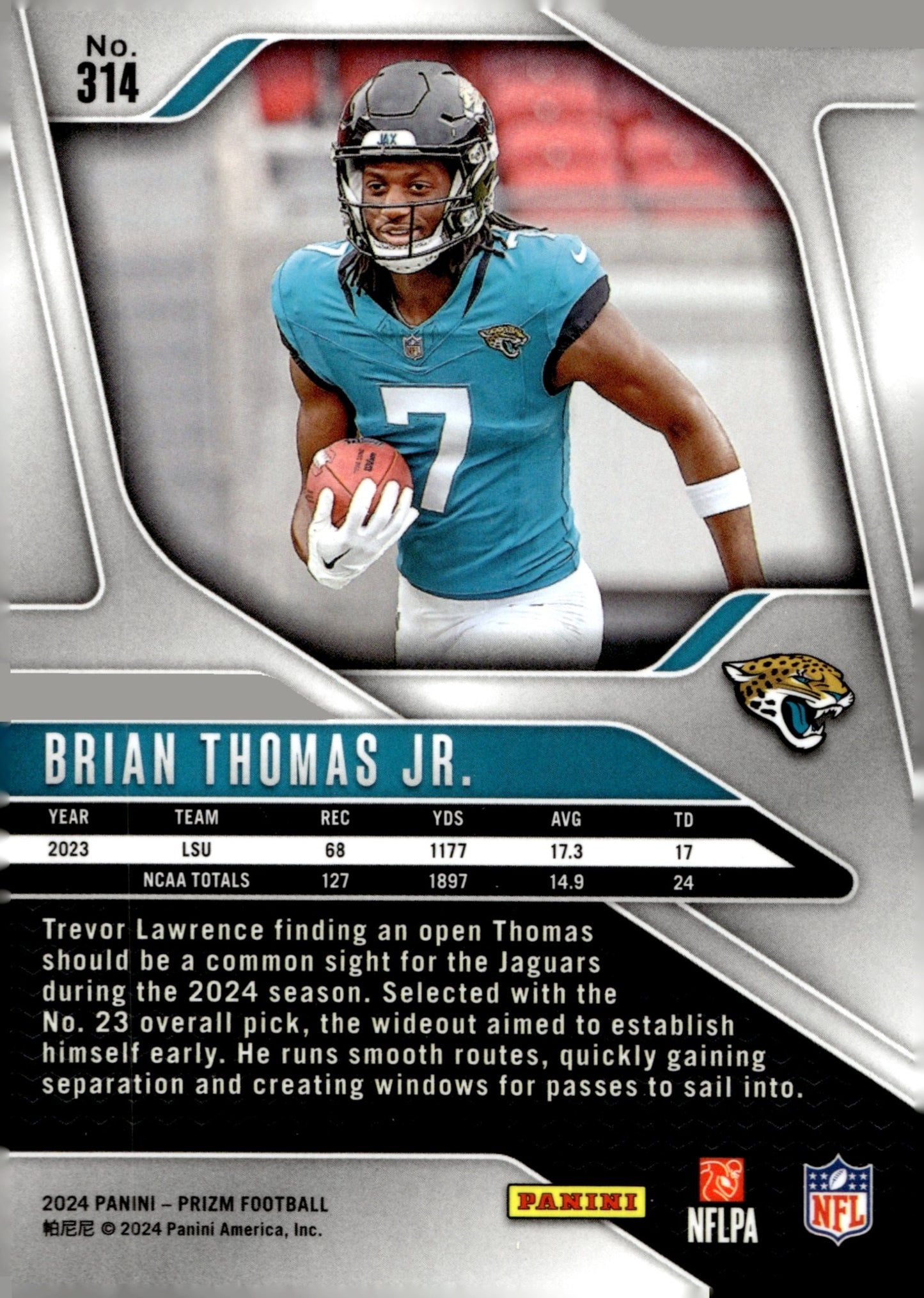 Brian Thomas Jr. 2024 Panini Prizm RC #314 #4 - Collector Store LLC