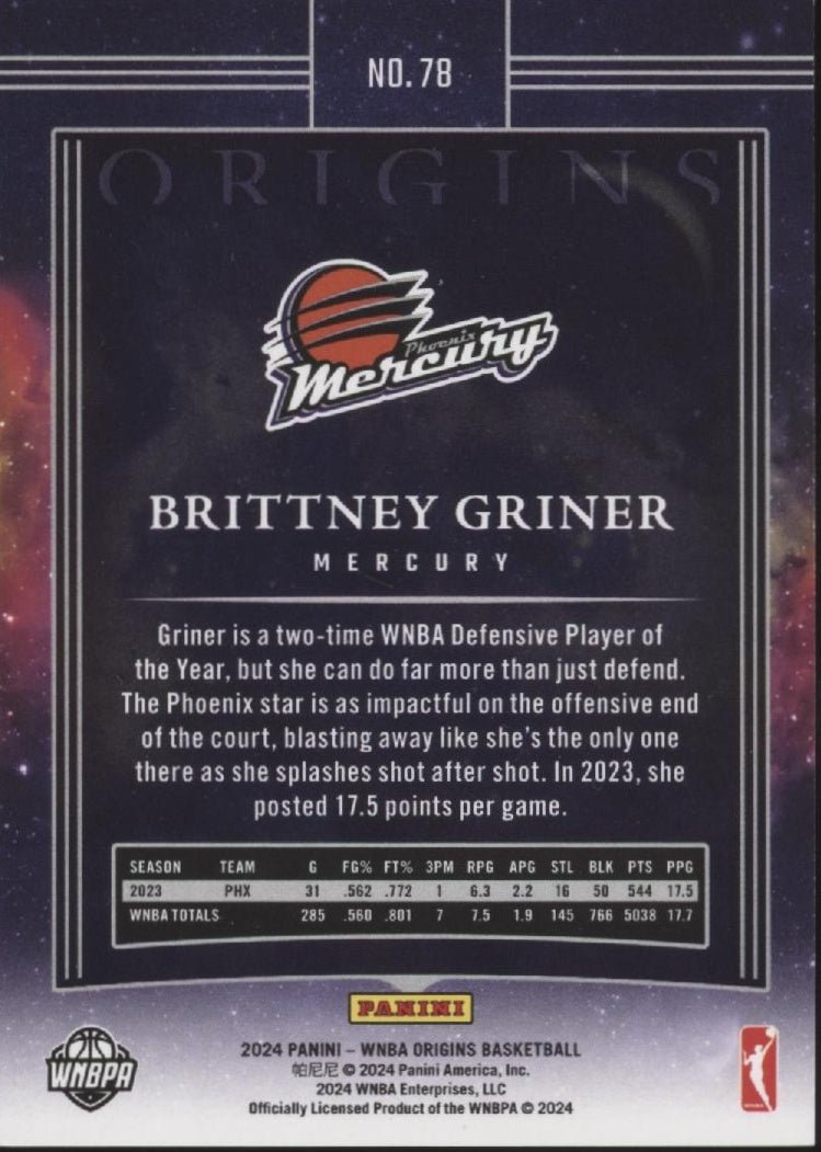 Brittney Griner 2024 Panini WNBA Origins Teal 30/49 #78 - Collector Store LLC