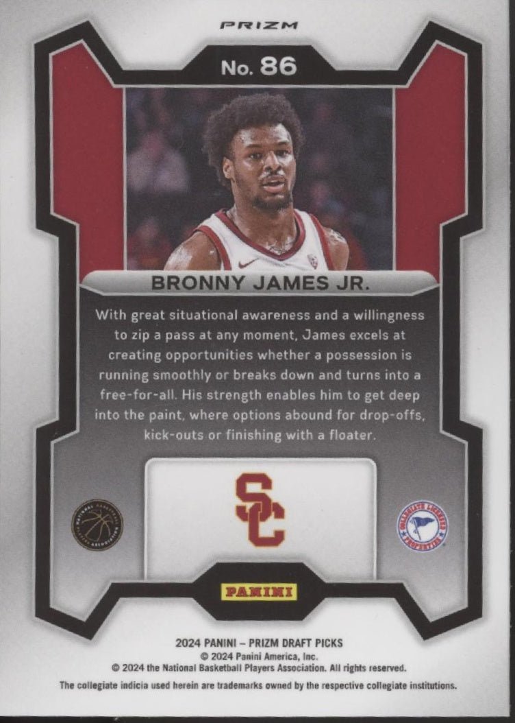Bronny James 2024 Panini Prizm Draft Picks Orange Ice Prizm RC #86 - Collector Store LLC
