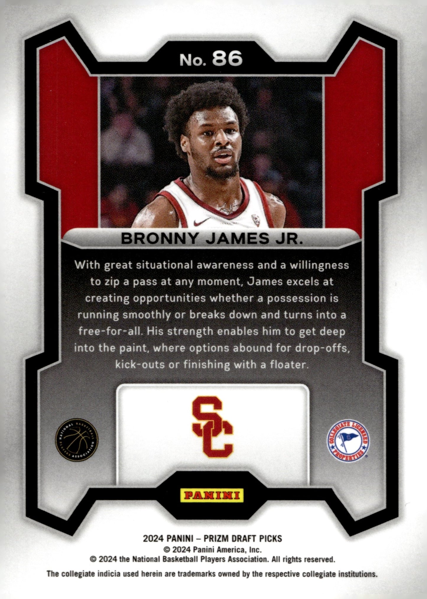 Bronny James Jr. 2024 Panini Prizm Draft Picks RC #86 #3 - Collector Store LLC