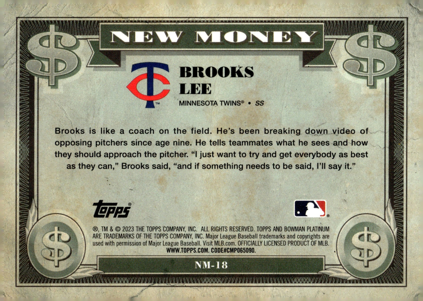 Brooks Lee 2023 Bowman Platinum New Money #NM - 18 - Collector Store LLC