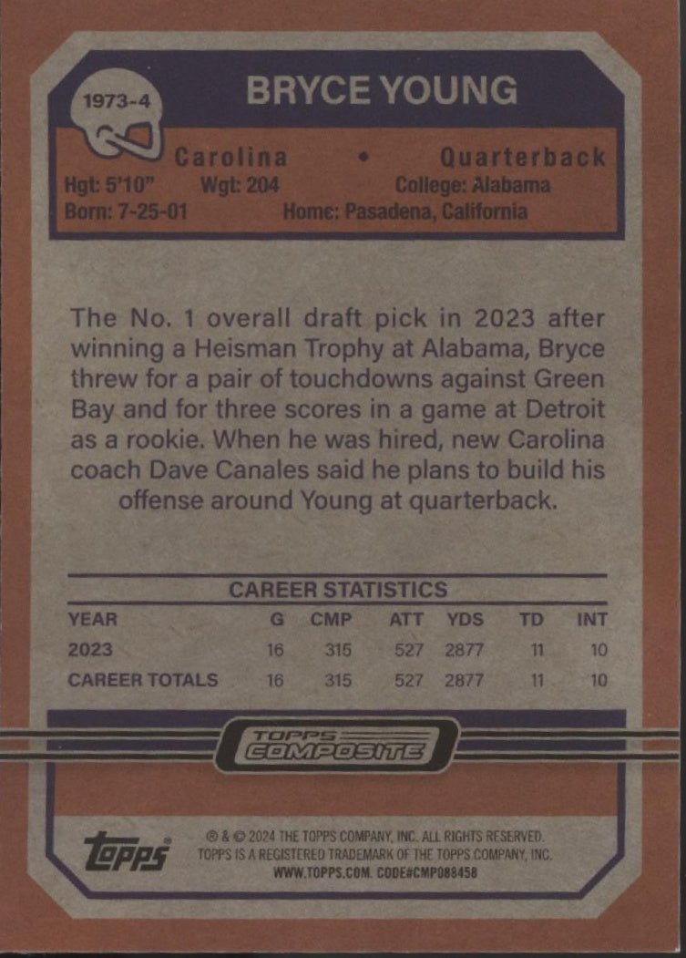 Bryce Young 2023 Topps Composite 1973 RC #1973 - 4 - Collector Store LLC