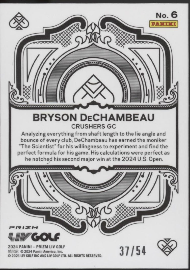 Bryson DeChambeau 2024 Panini Prizm LIV Aces Mojo Prizm 37/54 6 - Collector Store LLC