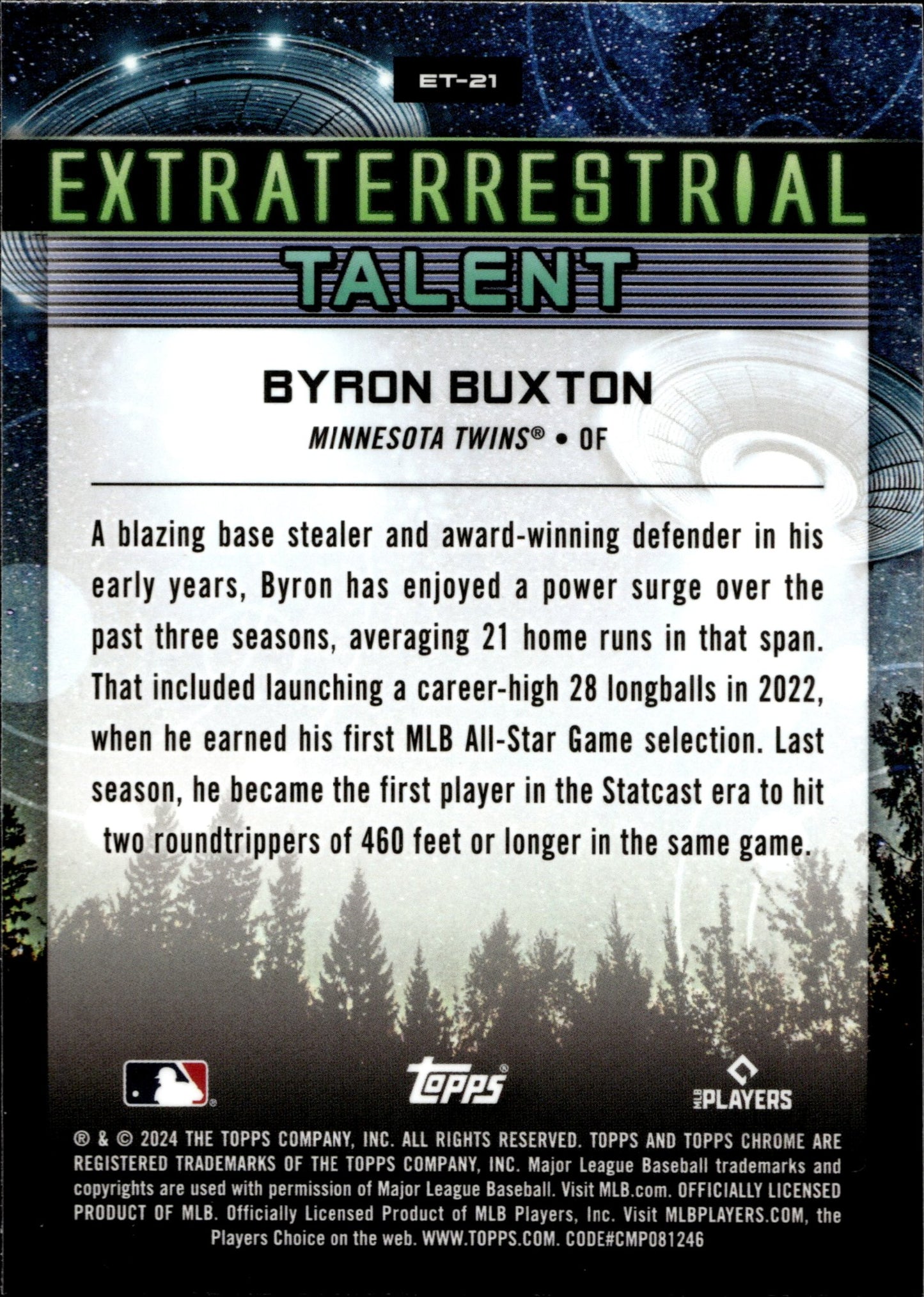 Byron Buxton 2024 Topps Chrome Cosmic Extraterrestrial Refractor #ET - 21 - Collector Store LLC
