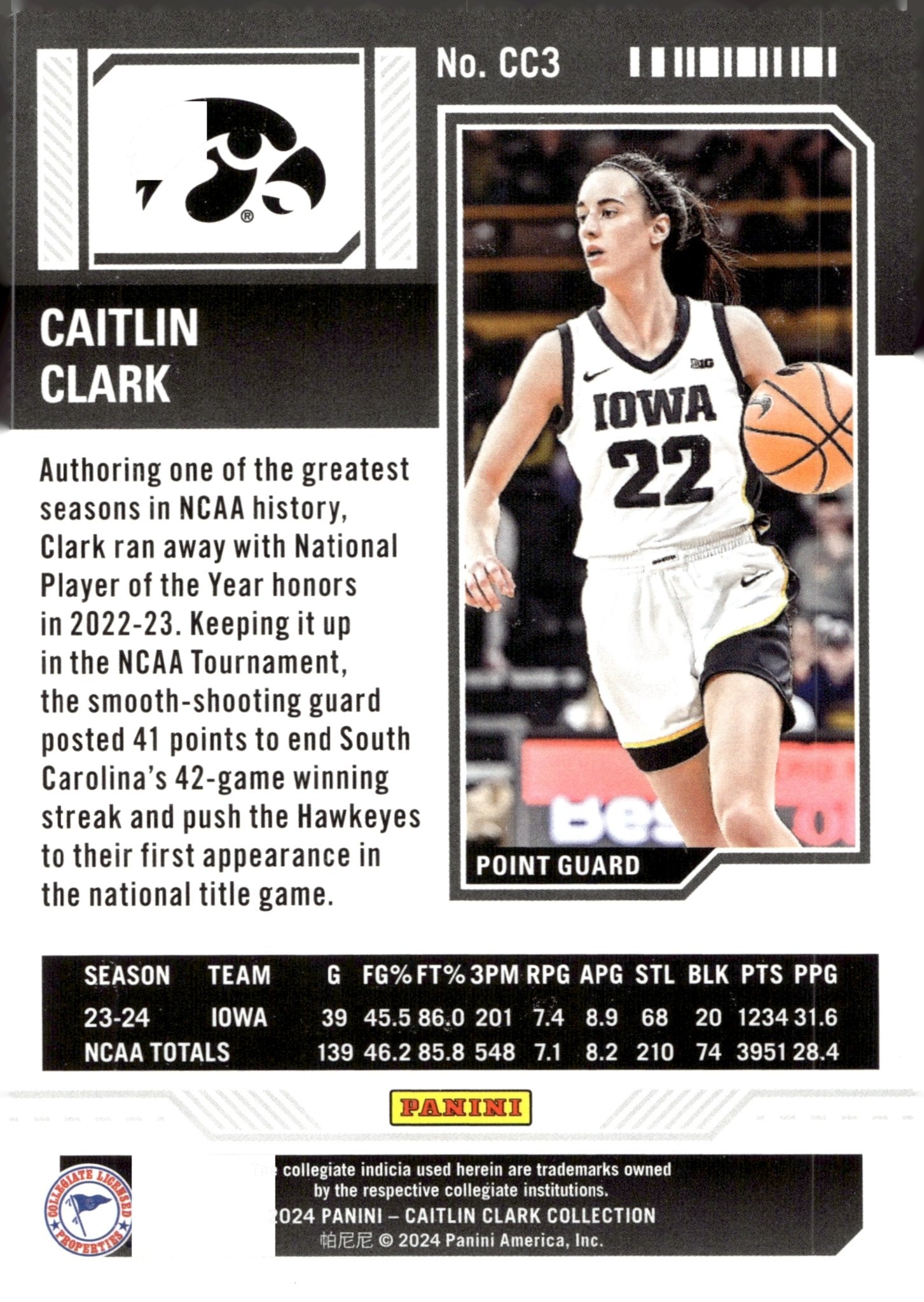 Caitlin Clark 2024 Panini Caitlin Clark Collection Contenders Ticket RC #CC3 - Collector Store LLC