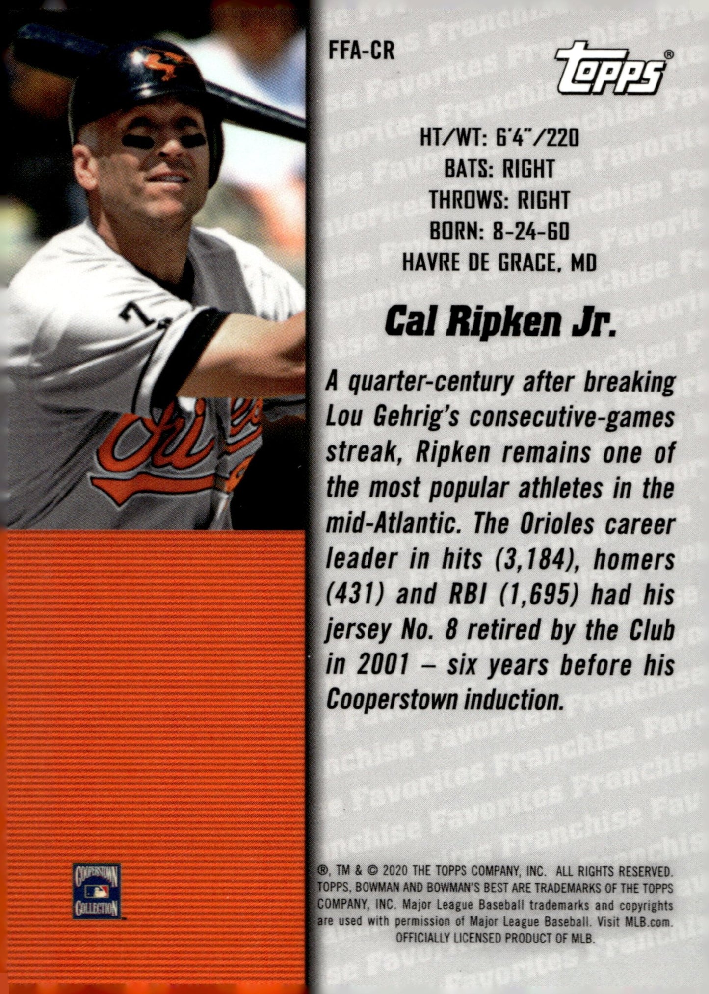 Cal Ripken Jr. 2020 Bowman's Best Franchise Favorites Refractor #FFA - CR - Collector Store LLC