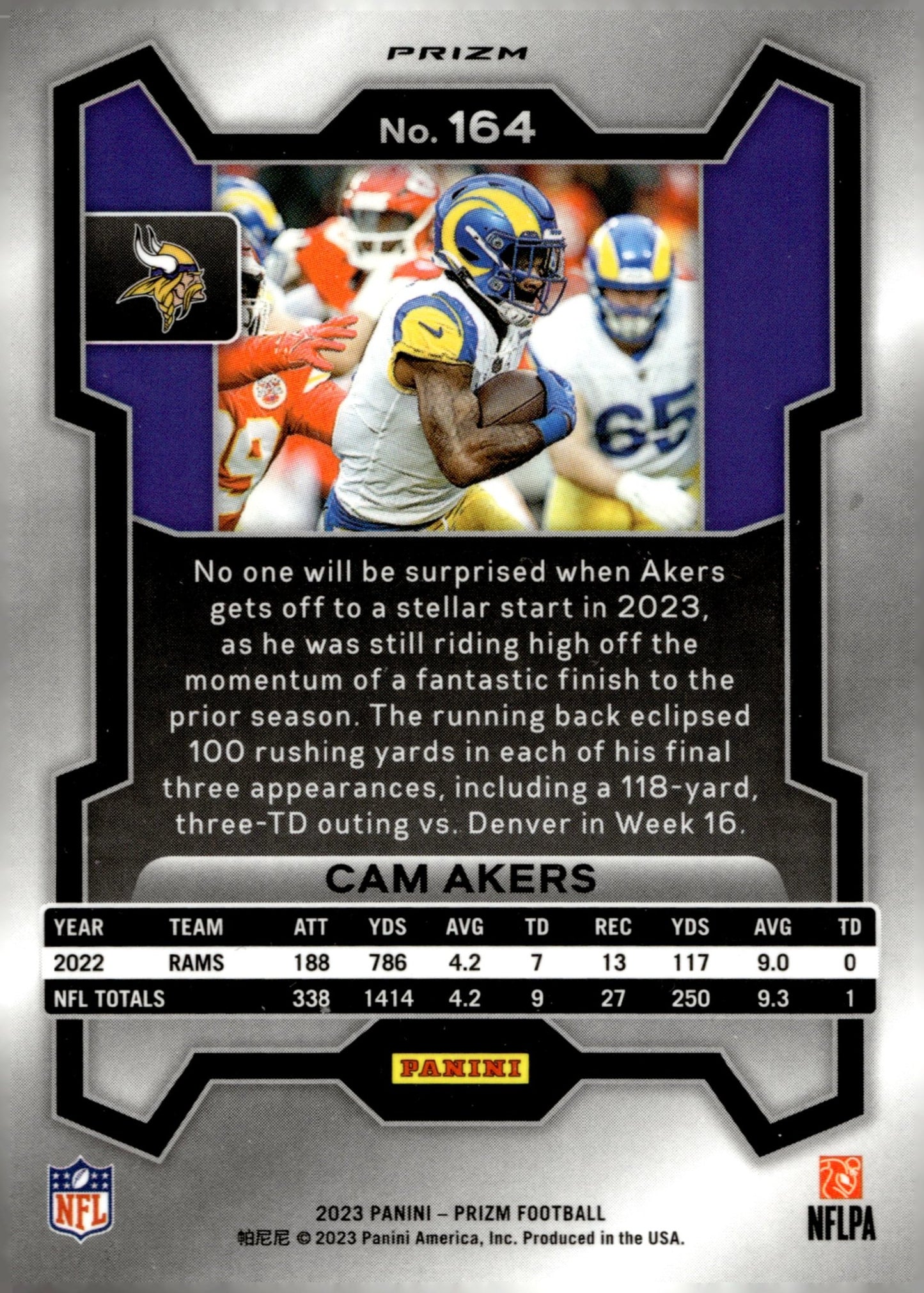 Cam Akers 2023 Panini Prizm Silver Prizm #164 - Collector Store LLC
