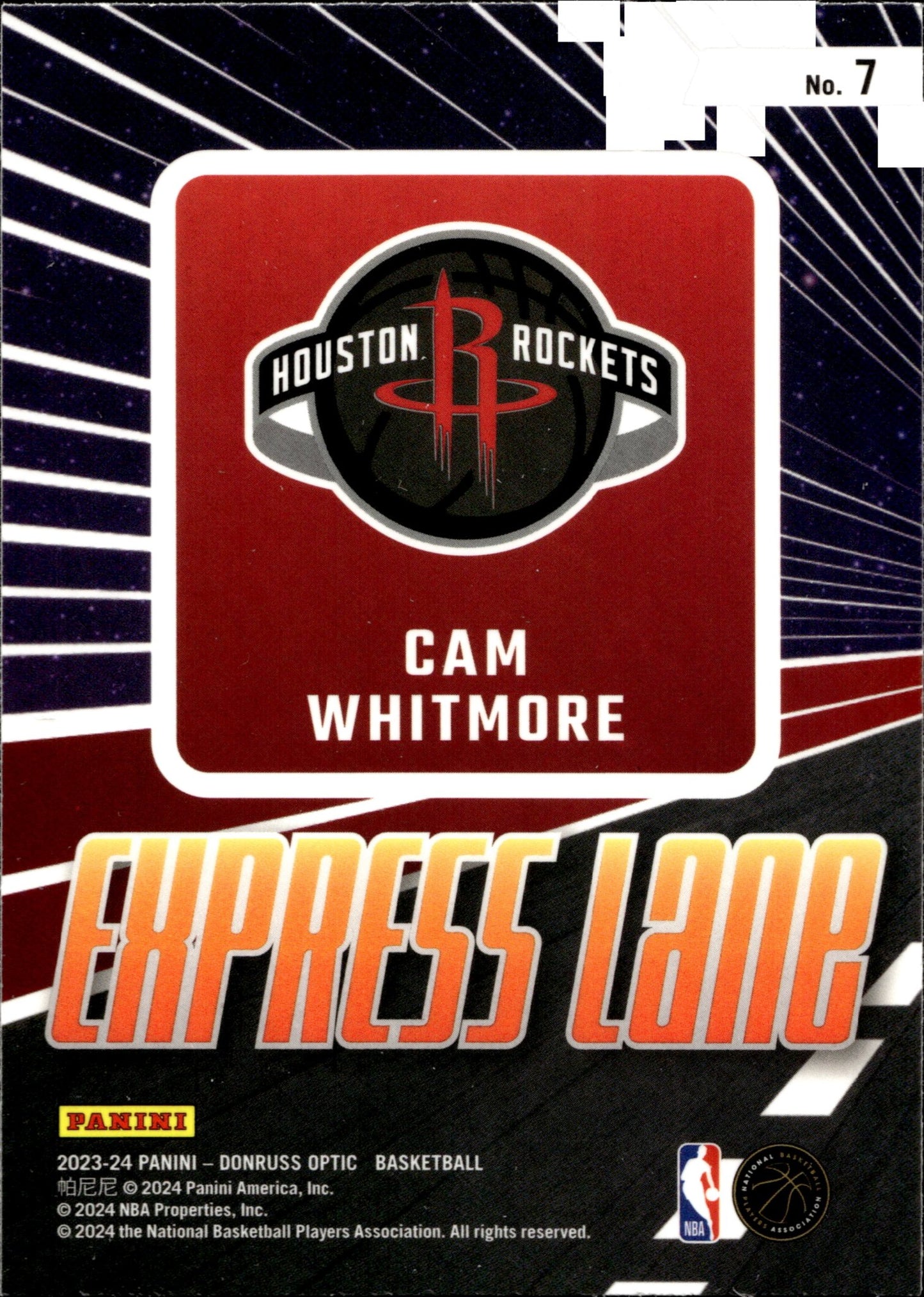 Cam Whitmore 2023 - 24 Panini Donruss Optic Express Lane RC #7 - Collector Store LLC