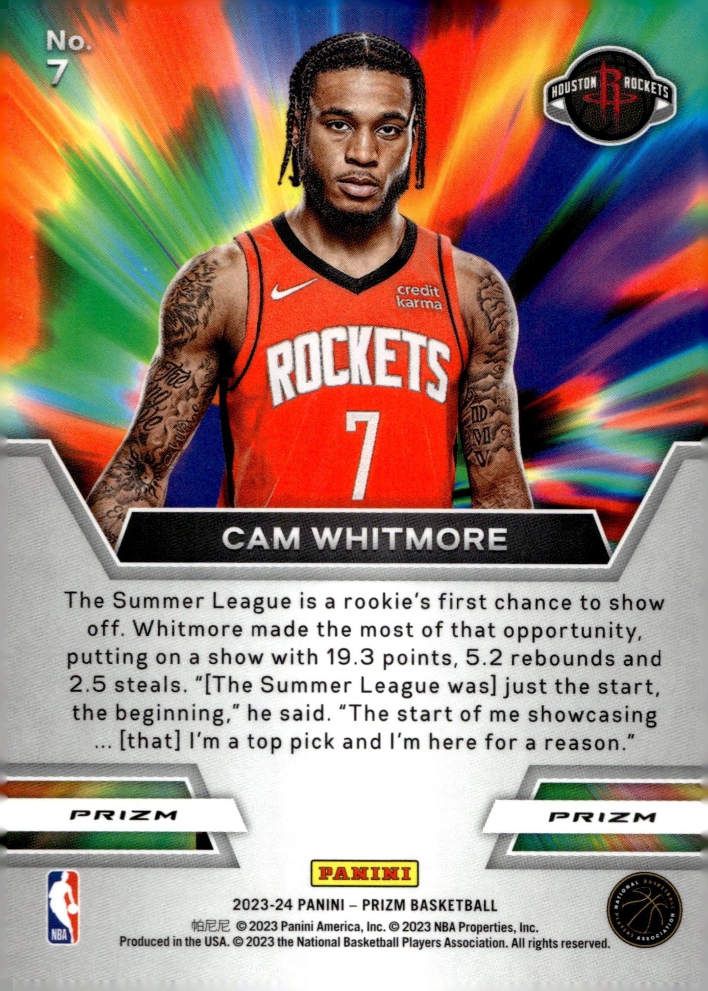 Cam Whitmore 2023 - 24 Panini Prizm Instant Impact Prizm RC #7 - Collector Store LLC