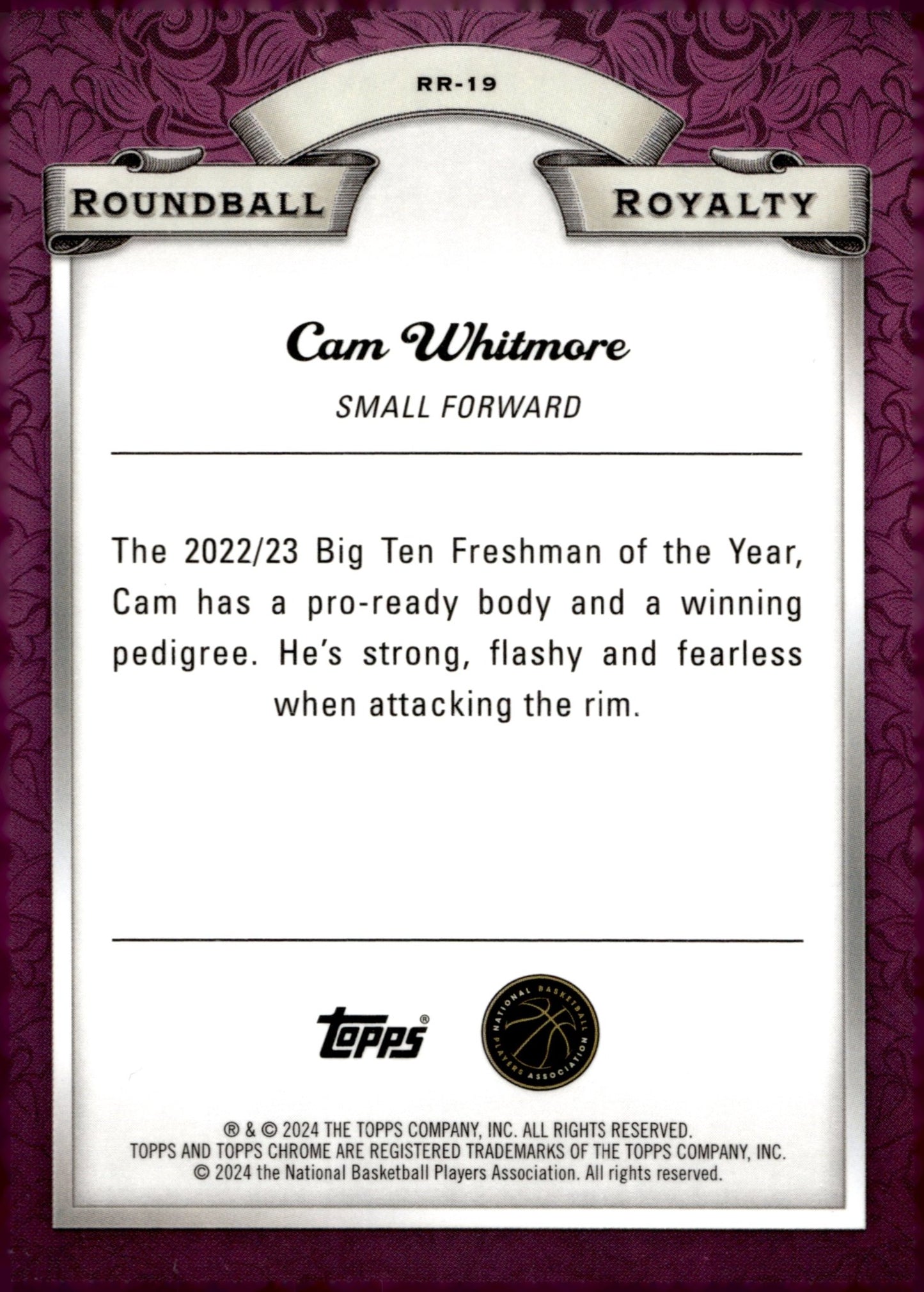 Cam Whitmore 2024 Topps Chrome Roundball Royalty Blue Refractor RC #RR - 19 - Collector Store LLC