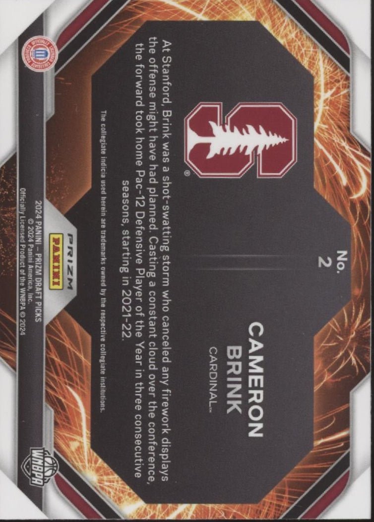 Cameron Brink 2024 Panini Prizm Draft Picks Fireworks Prizm RC #2 - Collector Store LLC