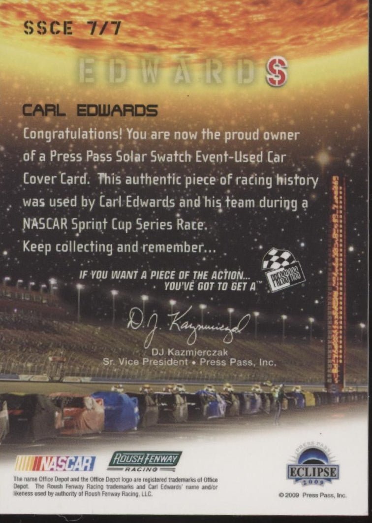 Carl Edwards 2009 Press Pass Eclipse Solar Swatches 172/299 - Collector Store LLC