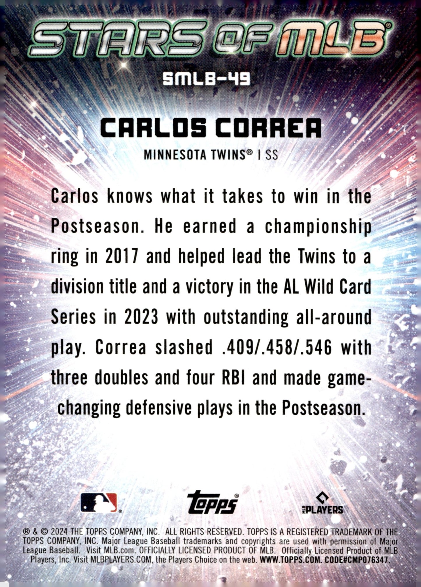 Carlos Correa 2024 Topps Series 2 Stars of MLB SMLB - 49 - Collector Store LLC