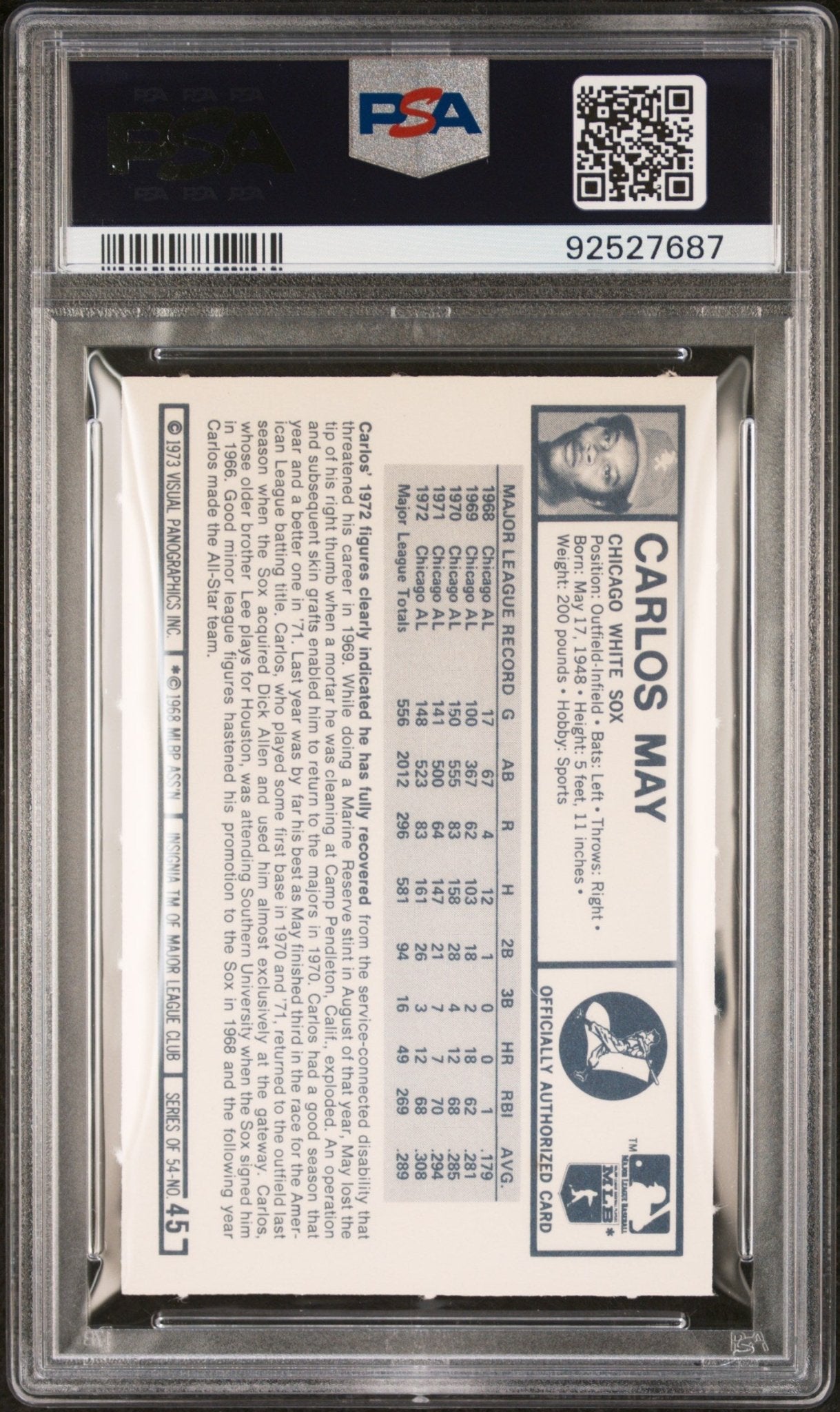 Carlos May 1973 Kellogg's #45 PSA 8 - Collector Store LLC