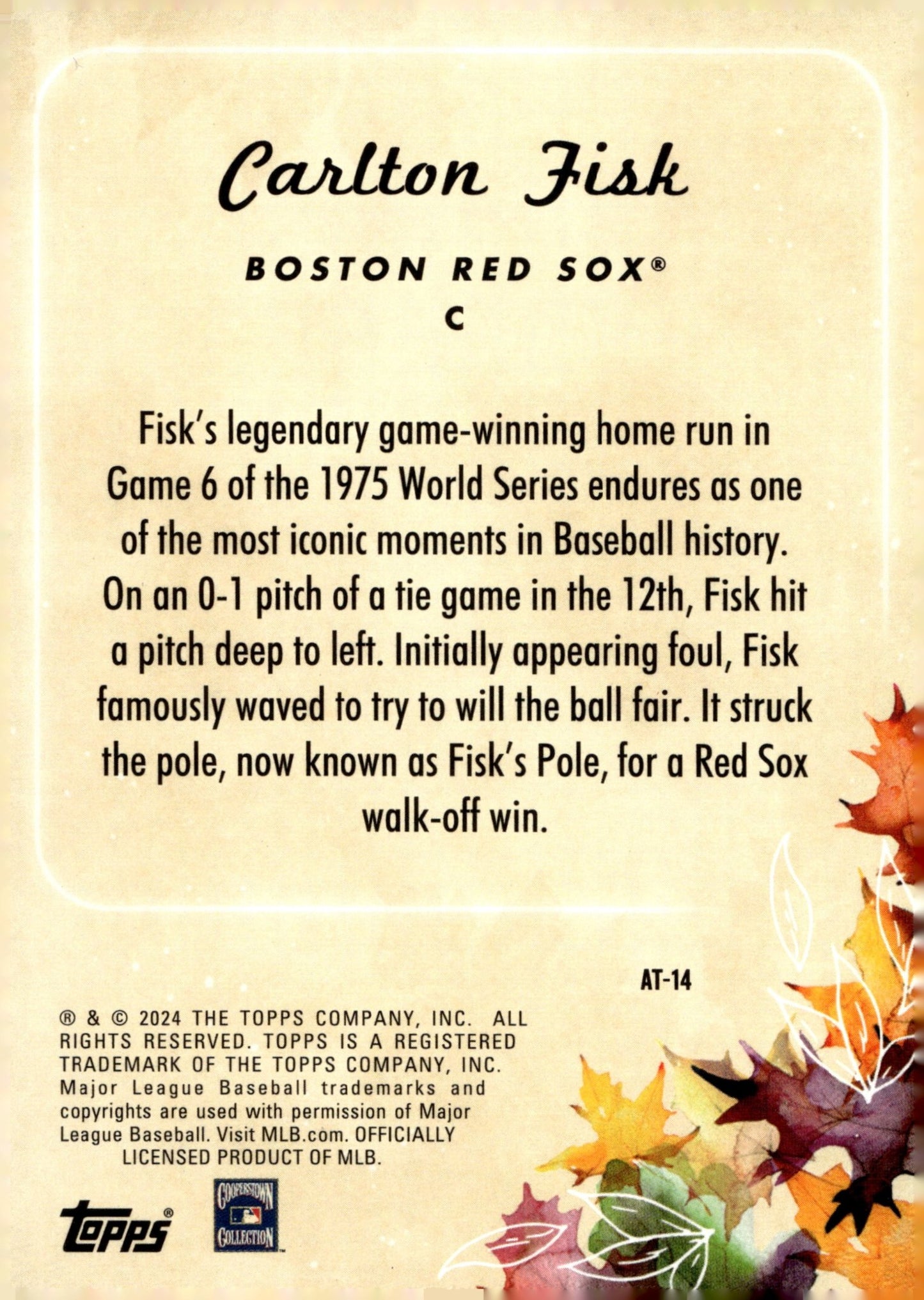 Carlton Fisk 2024 Topps Update Series Autumn Tales #AT - 14 - Collector Store LLC
