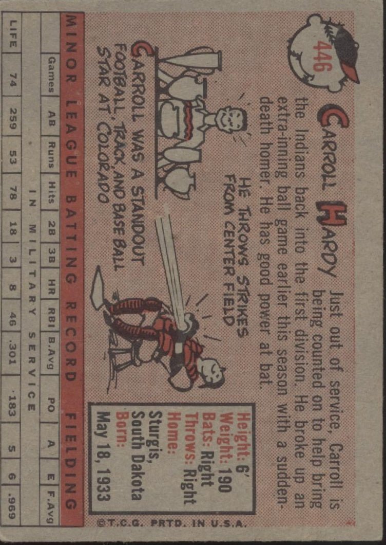 Carroll Hardy 1958 Topps RC #446 Cleveland Indians EX #2 - Collector Store LLC