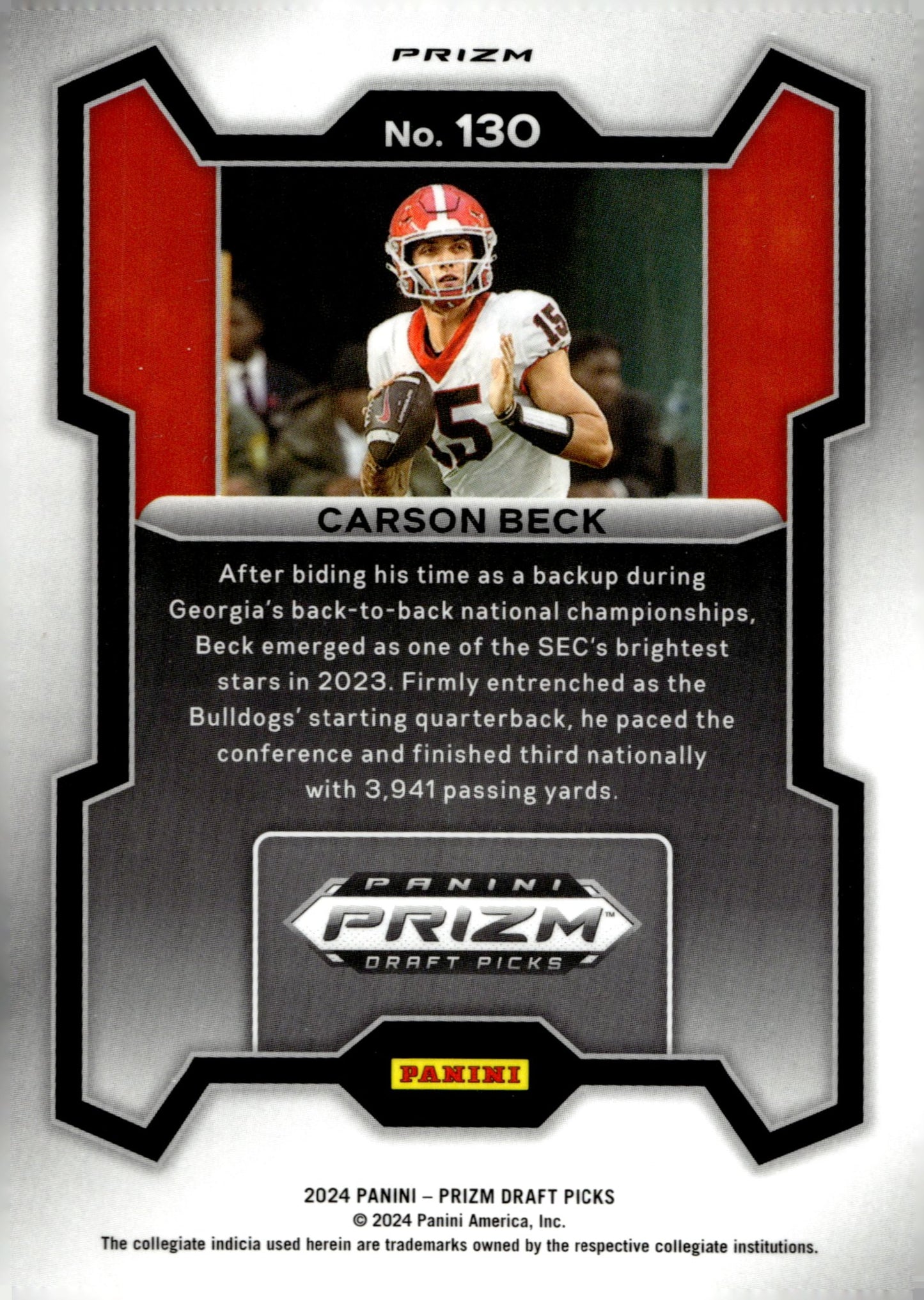 Carson Beck 2024 Panini Prizm Draft Picks Rated Prospect Red Ice Prizm #130 - Collector Store LLC