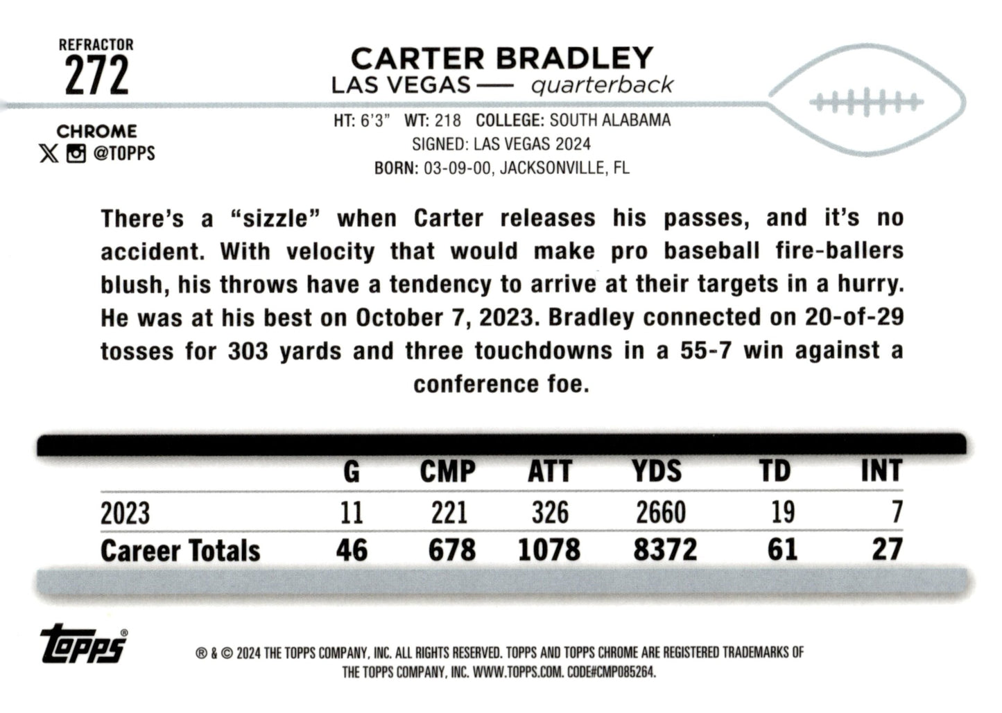Carter Bradley 2024 Topps Chrome Refractor RC #272 - Collector Store LLC