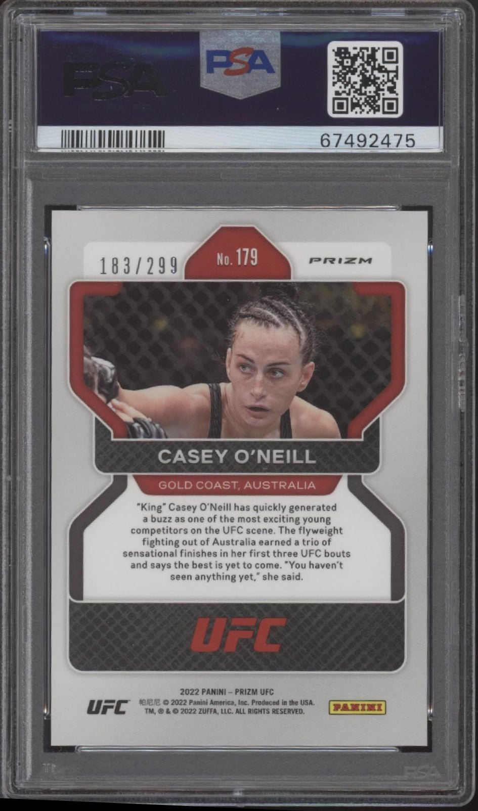 Casey O'Neill 2022 Panini Prizm Red Prizm RC 183/299 179 PSA 10 - Collector Store LLC