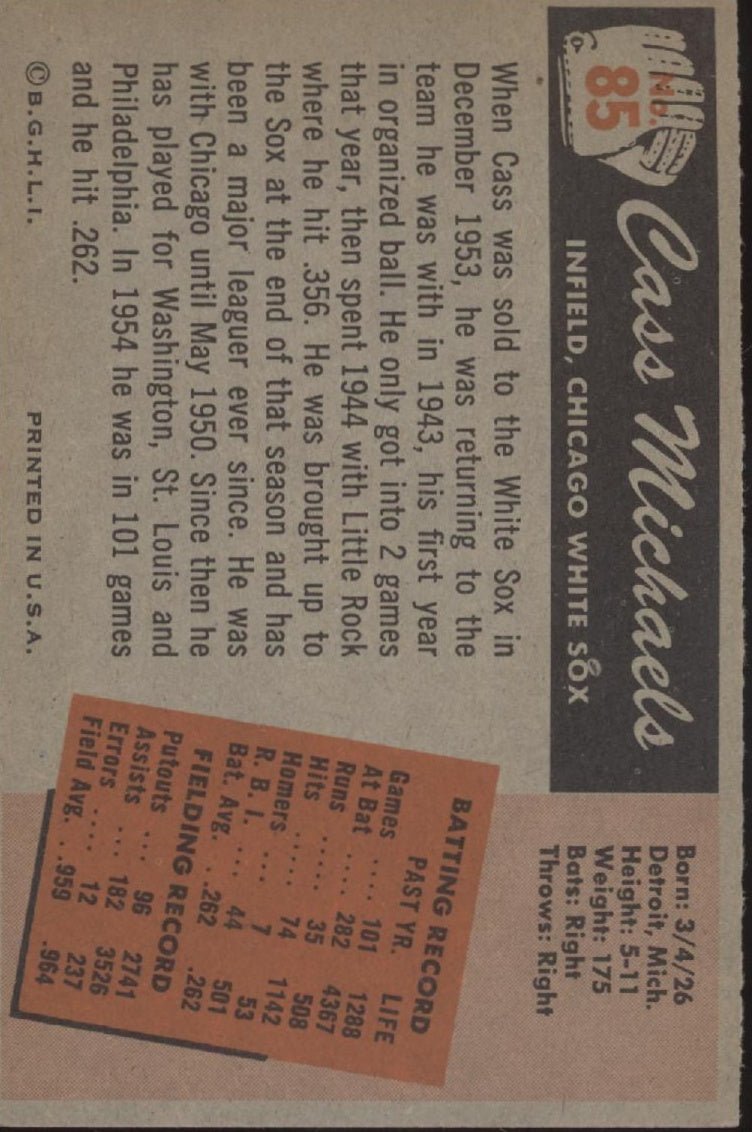 Cass Michaels 1955 Bowman #85 Chicago White Sox EX - Collector Store LLC