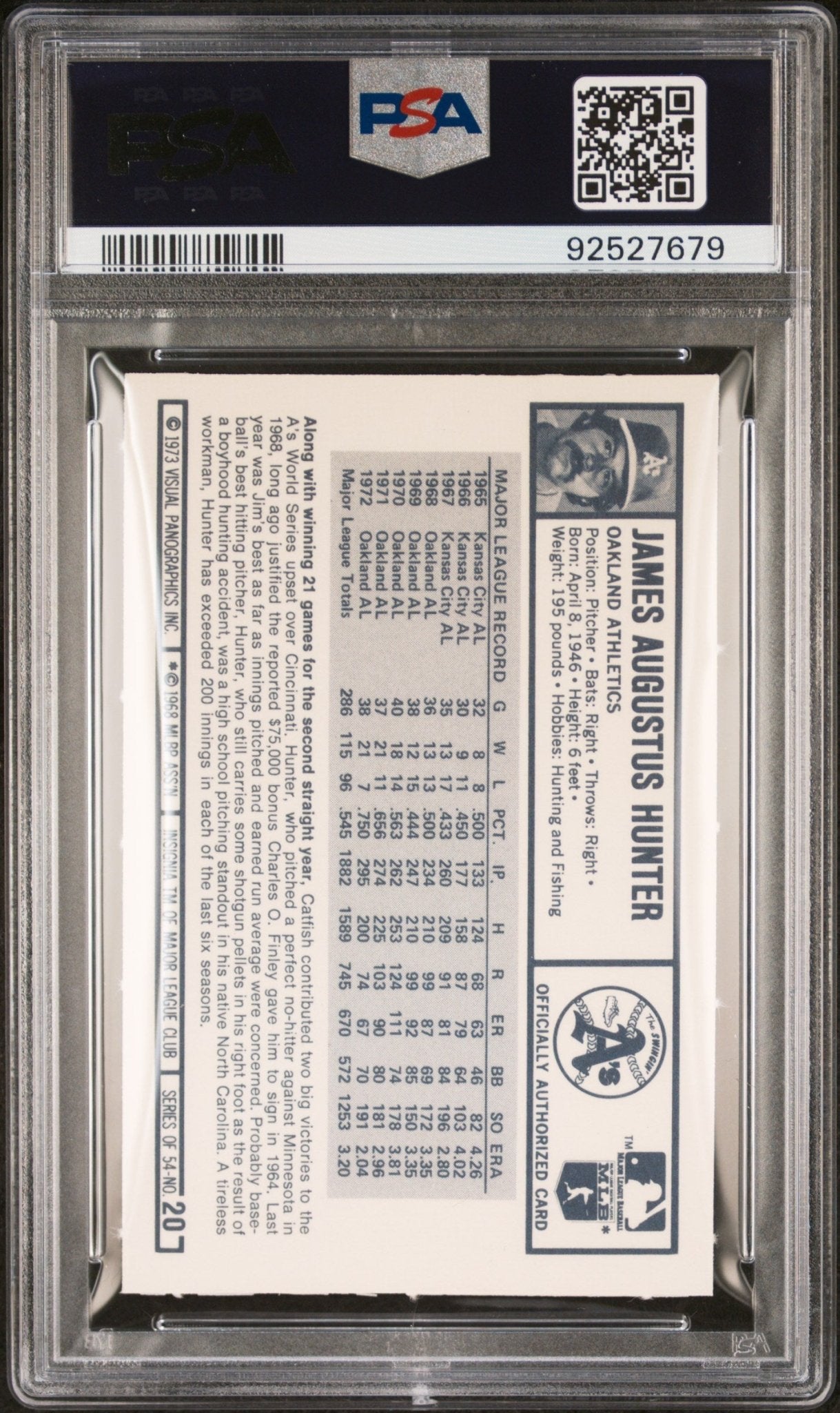 Catfish Hunter 1973 Kellogg's #20 PSA 9 - Collector Store LLC