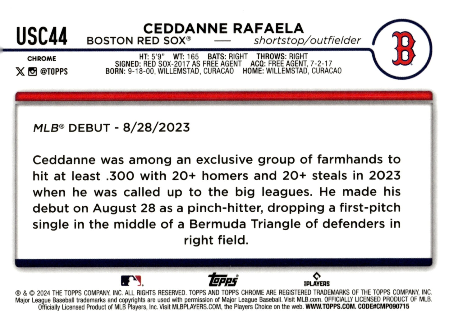 Ceddanne Rafaela 2024 Topps Chrome Ray Wave Refractor #USC44 - Collector Store LLC