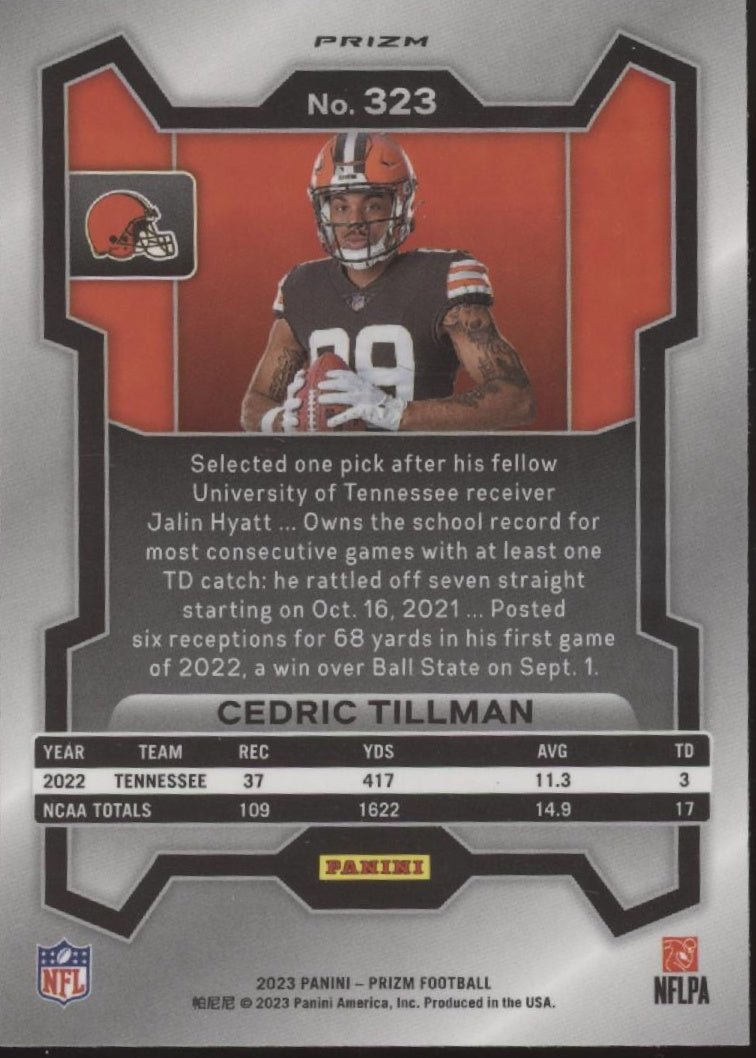 Cedric Tillman 2023 Panini Prizm No Huddle Prizm RC #323 - Collector Store LLC